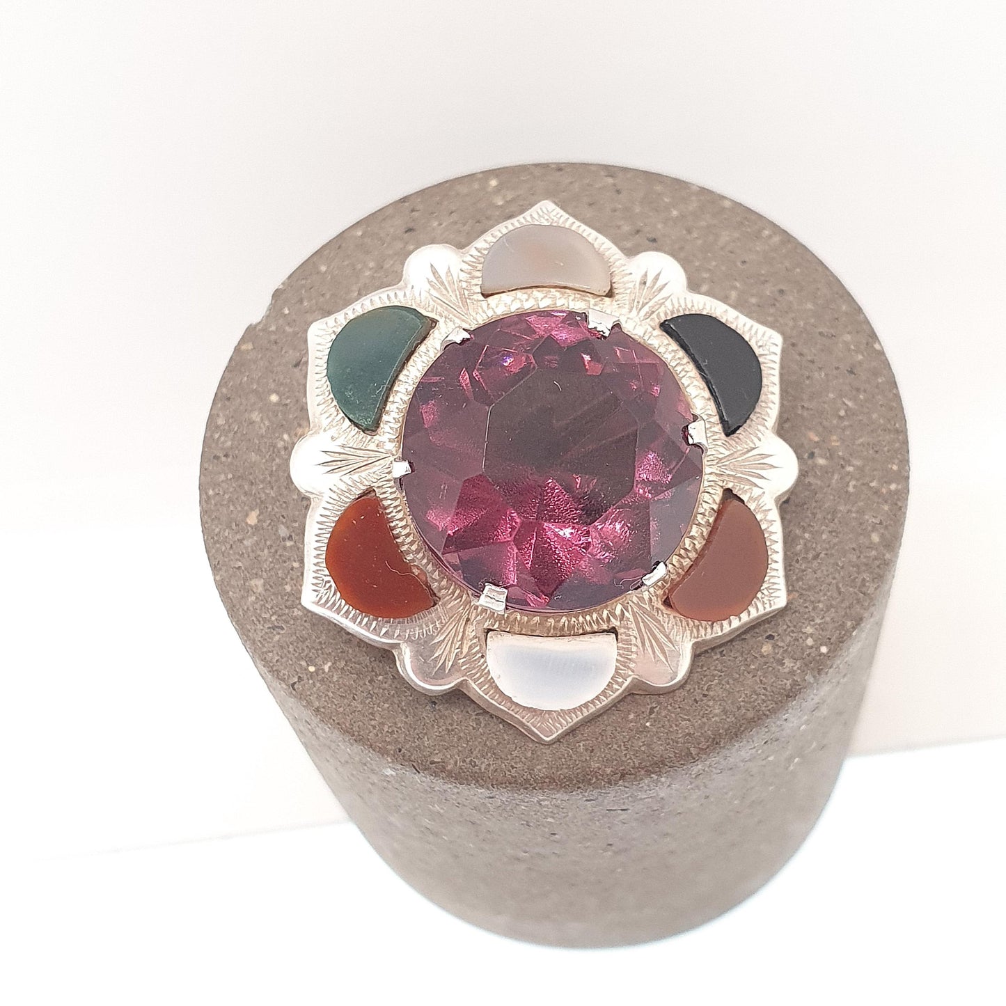 Old Vintage Scottish Sterling Silver Jasper Agate Brooch Pin Amethyst Paste Jasper Antique Victorian Style Jewelry Jewellery