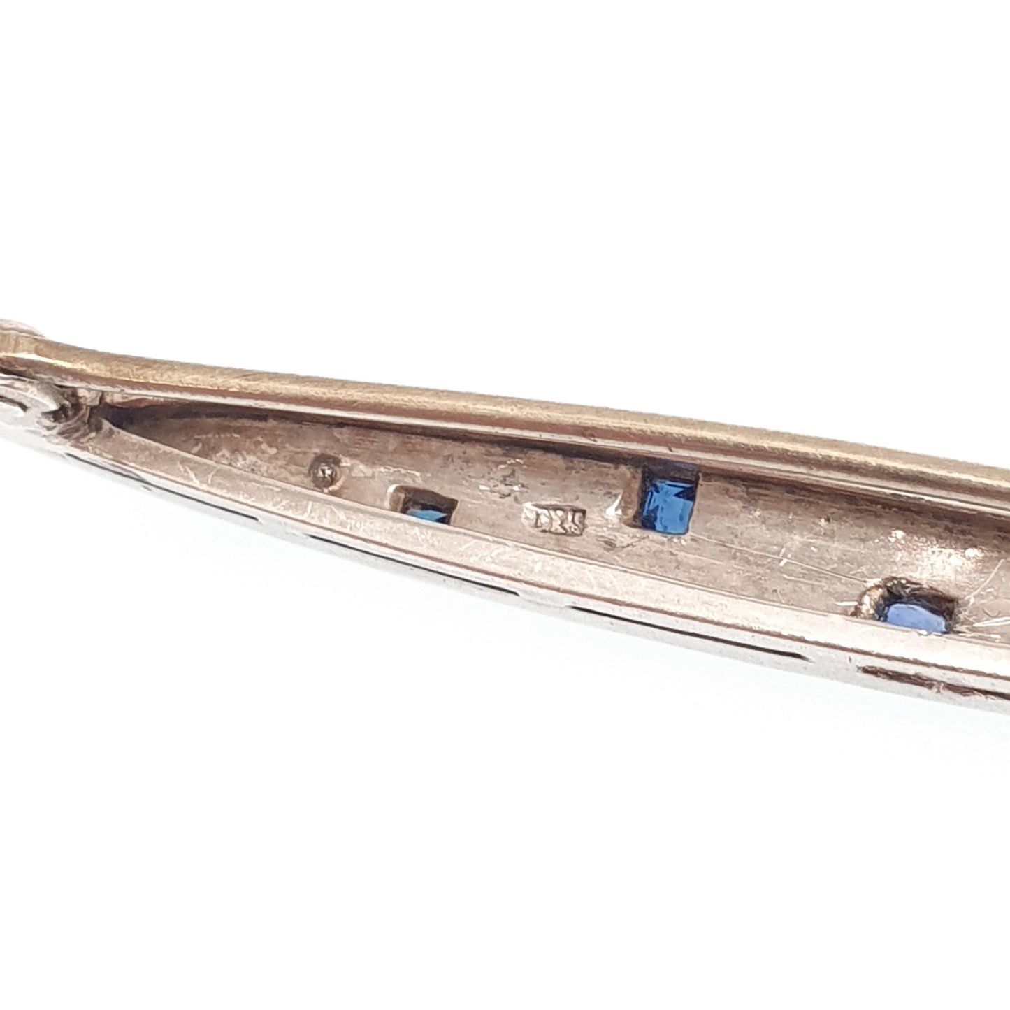 Antique Sterling Silver Sapphire Diamond Paste Brooch Art Deco Pave Channel Set Geometric 1920s Vintage Solid 935 Womens Jewellery Jewelry