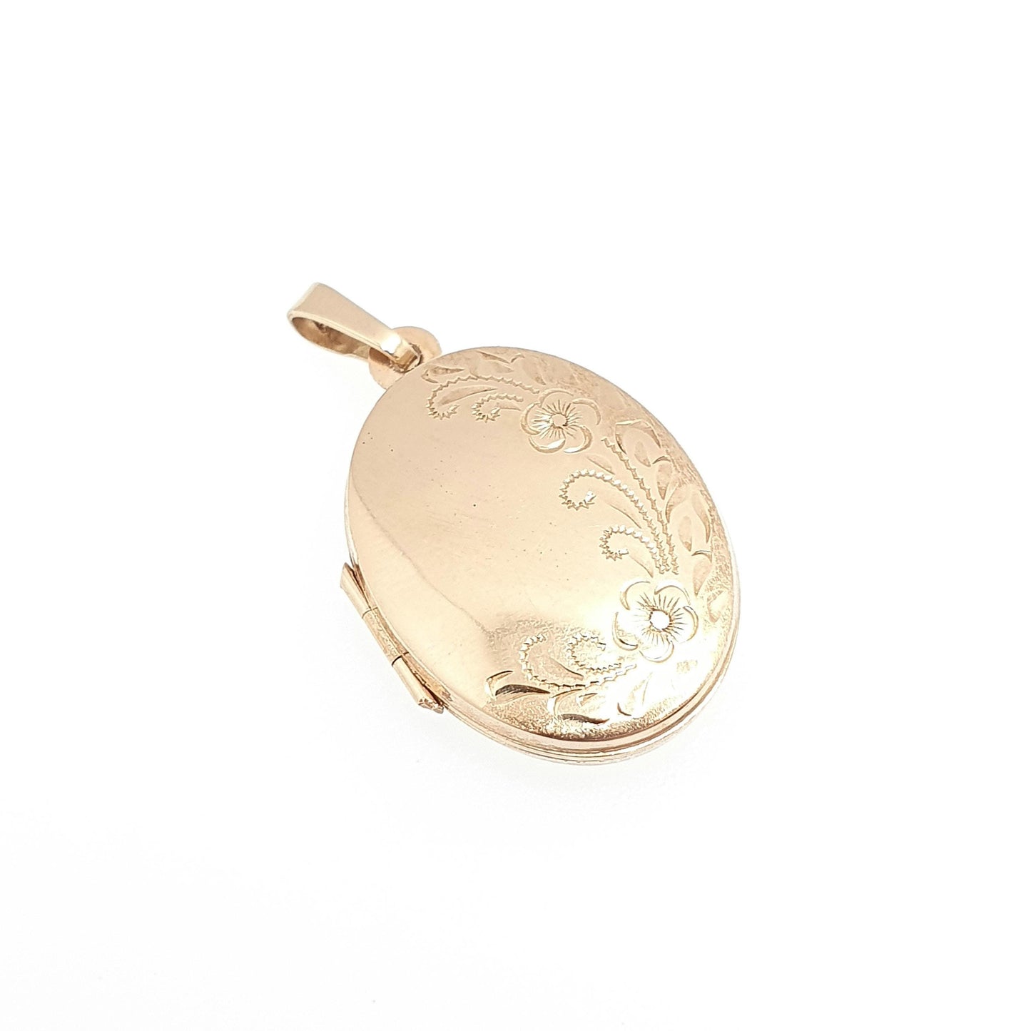 Vintage Solid 9ct 9k Gold Locket Oval All 375 9 Carat Gold Flower Engraved Necklace Photo Picture Pendant Jewelry