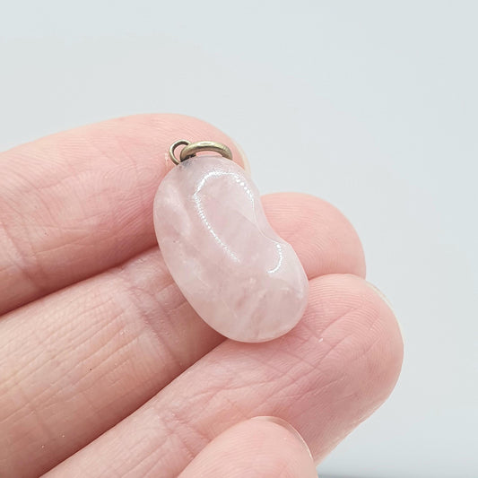Antique Victorian Kidney Lucky Bean Rose Quartz Charm Pendant Necklace Genuine Pink Natural Gemstone Pebble Good Luck Jewellery