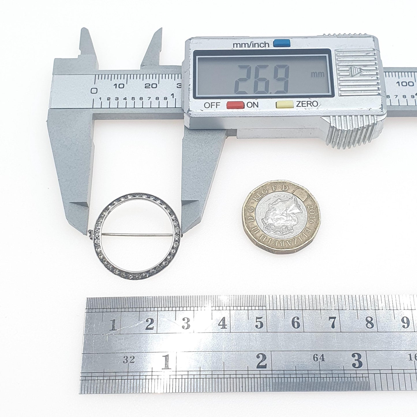 Antique Art Deco Solid Silver Diamond Paste Brooch Pin Round Infinity Circle French Old Vintage Jewelry Jewellery