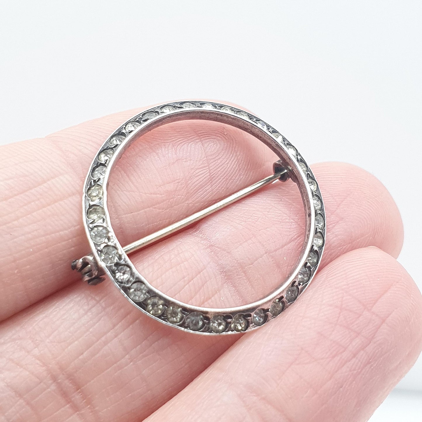 Antique Art Deco Solid Silver Diamond Paste Brooch Pin Round Infinity Circle French Old Vintage Jewelry Jewellery