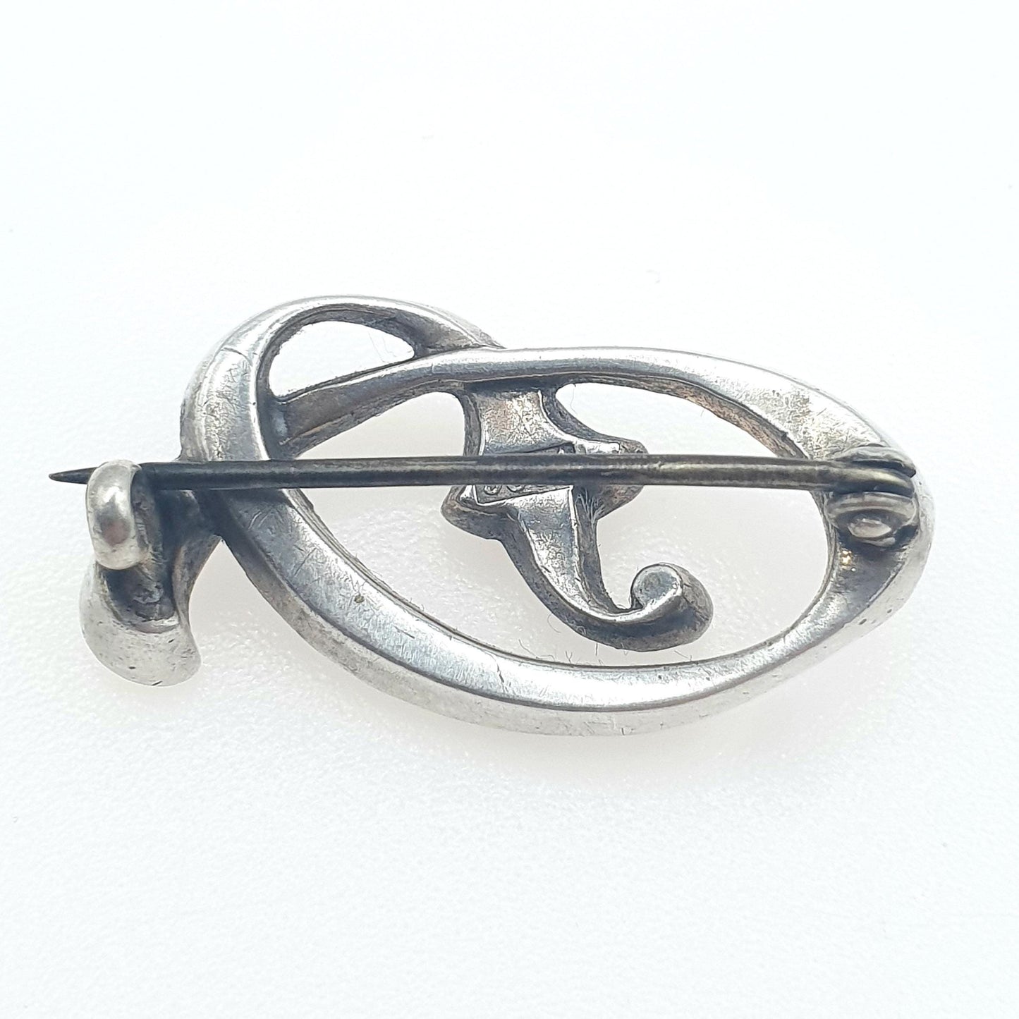 Antique Victorian Solid Silver Diamond Paste Brooch Pin Scroll Art Nouveau Ornate Late 1800s Vintage Foiled Glass Jewelry Jewellery