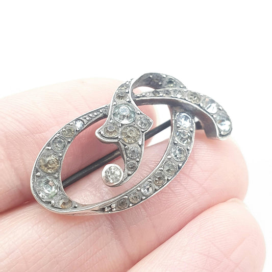 Antique Victorian Solid Silver Diamond Paste Brooch Pin Scroll Art Nouveau Ornate Late 1800s Vintage Foiled Glass Jewelry Jewellery