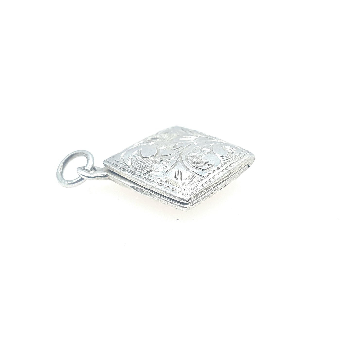 Vintage Sterling Silver Square Locket Small Tiny Necklace Pendant Engraved Picture Photo Jewelry Jewellery