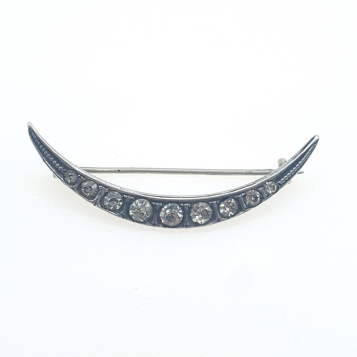 Antique Solid Silver Crescent Moon Diamond Paste Brooch Victorian Sparkly Vintage Celestial Womens Jewelry Jewellery 1800s Genuine