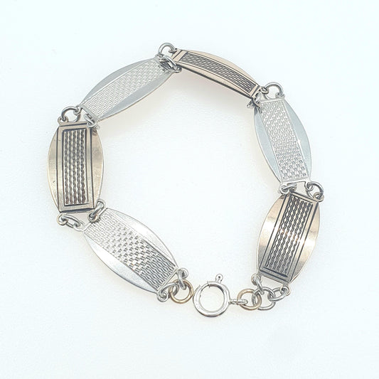 Antique Art Deco Solid Silver & Rolled Gold Bracelet Engine Turned Geometric Pattern Vintage Womens Unisex Jewellery Jewelry