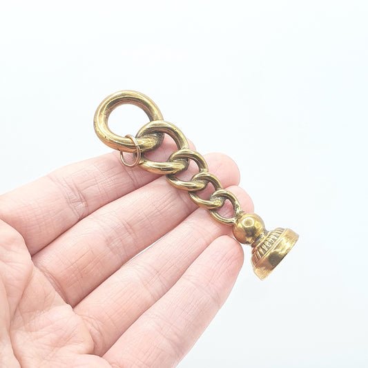 Antique Victorian Brass Letter Seal Pendant Curb Link Intaglio Initial "B" Gold Tone Base Met Stamp Vintage Unisex Womens Jewelry Jewellery