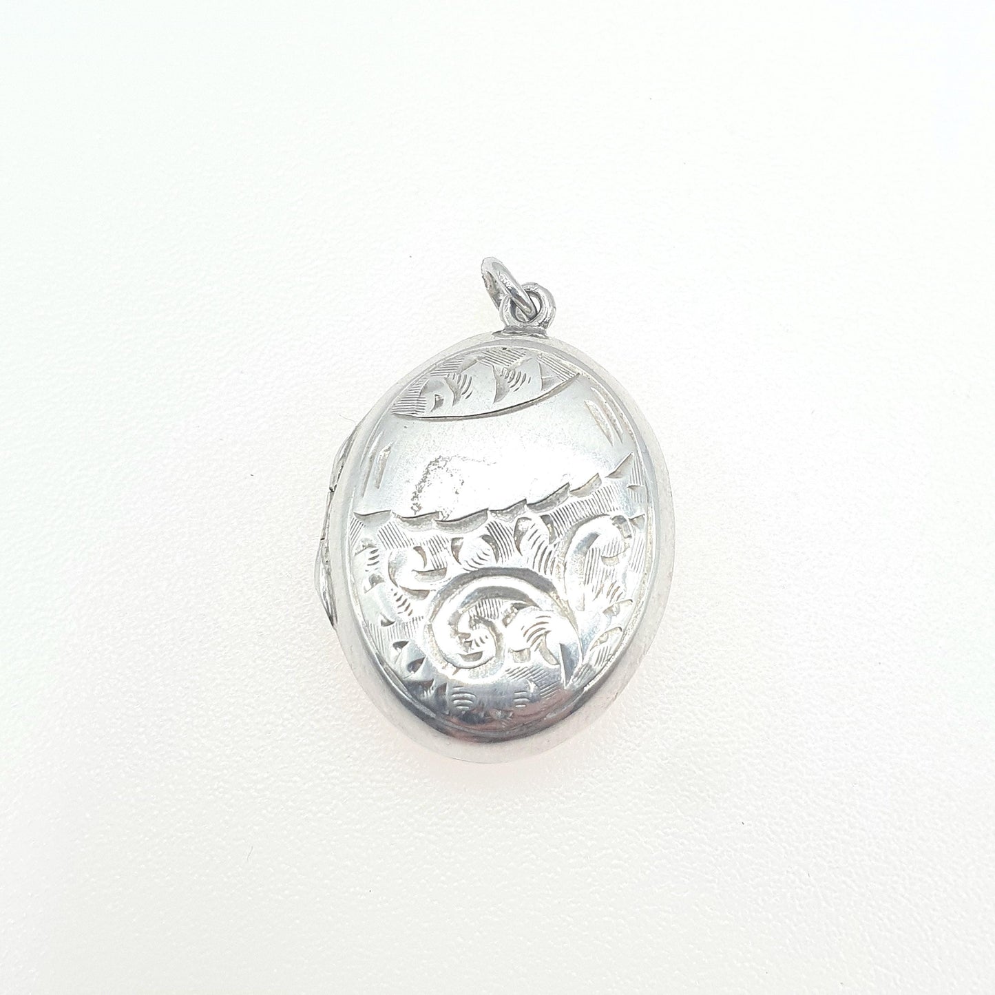 Antique Solid Silver Oval Locket Back and Front Hand Engraved Photo Keepsake Gift Pendant Necklace Womens Unisex Jewelry Jewellery
