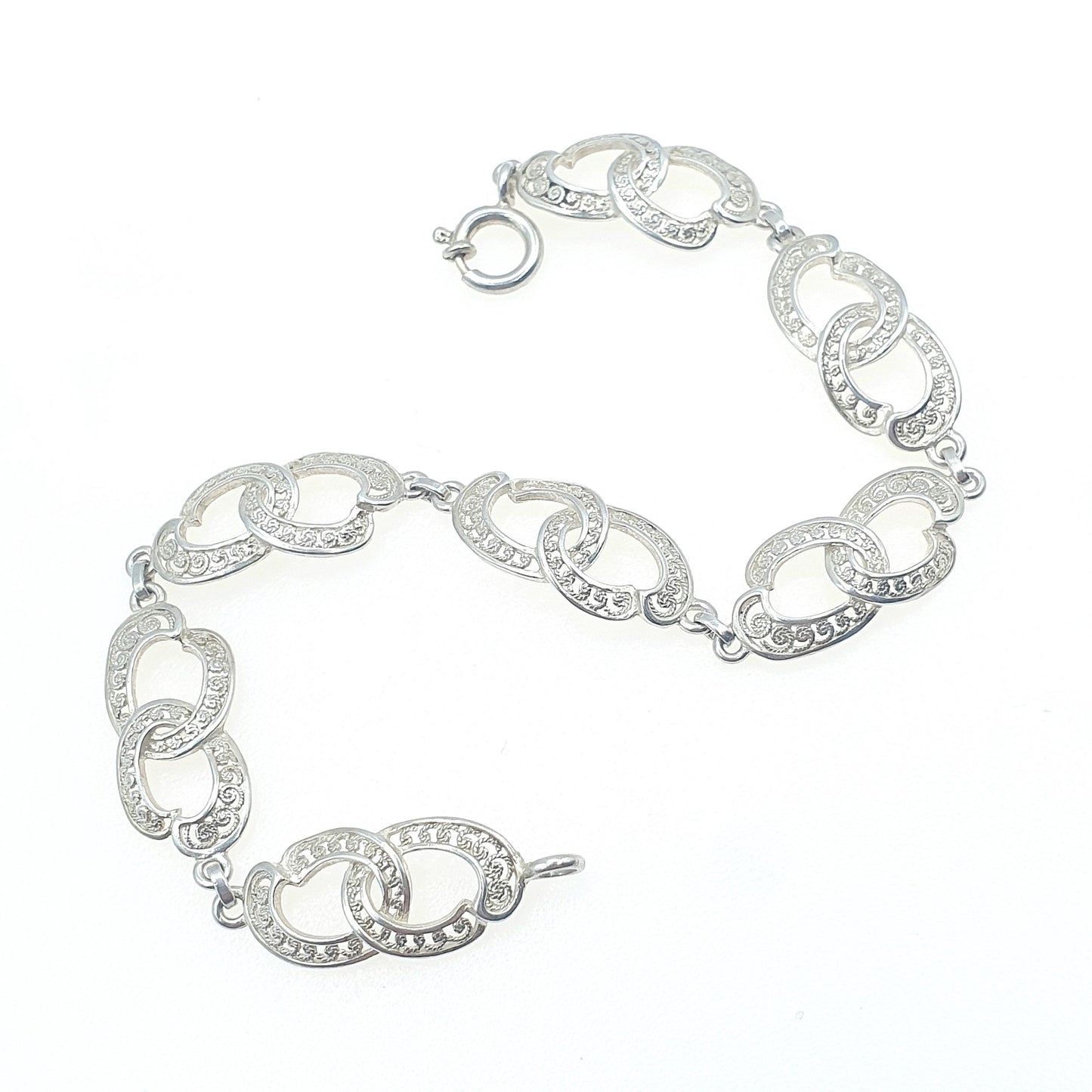 Vintage Sterling Silver Filigree Bracelet Figure 8 Links Ladies Gift Infinity 18.5cm 6.59g Womens Jewelry Retro Jewellery