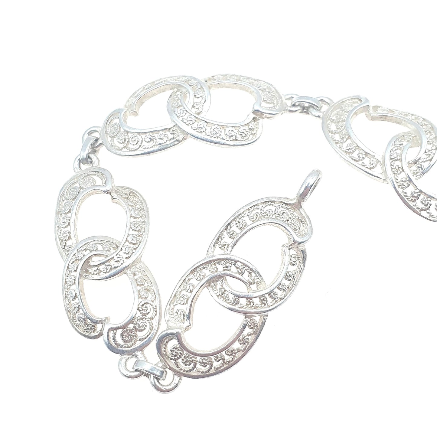 Vintage Sterling Silver Filigree Bracelet Figure 8 Links Ladies Gift Infinity 18.5cm 6.59g Womens Jewelry Retro Jewellery