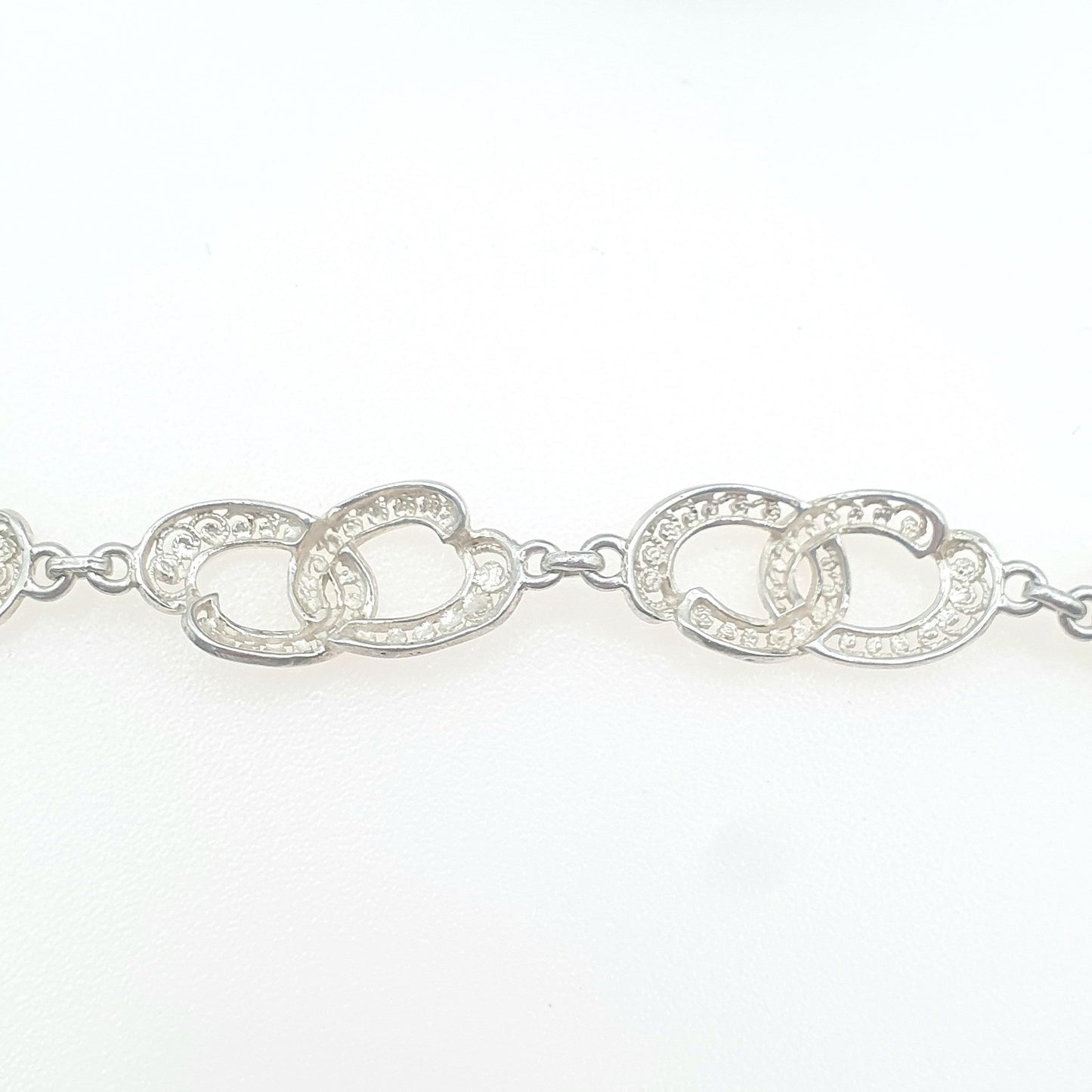 Vintage Sterling Silver Filigree Bracelet Figure 8 Links Ladies Gift Infinity 18.5cm 6.59g Womens Jewelry Retro Jewellery