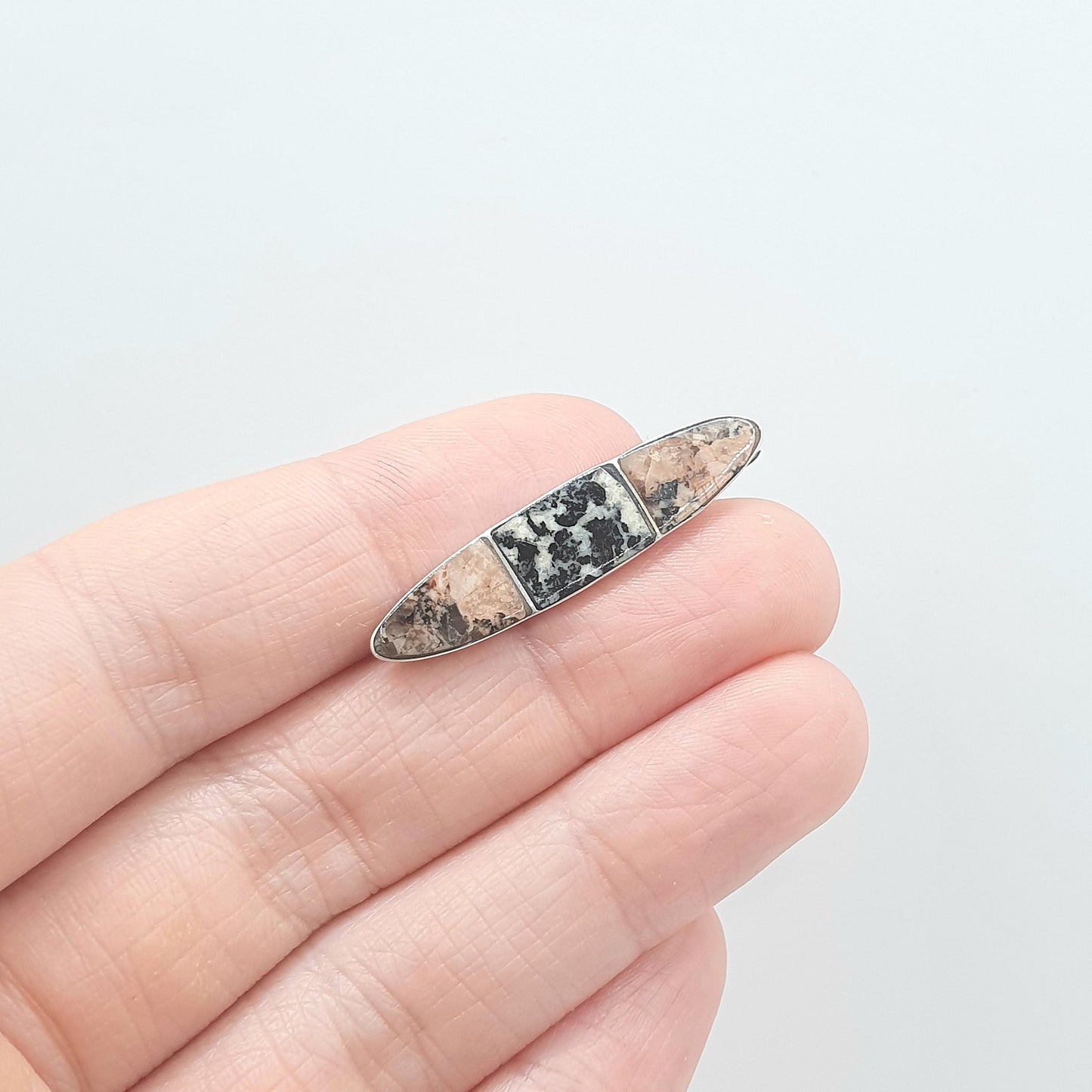 Antique Victorian Sterling Silver Aberdeenshire Granite Brooch Scottish Pink & Grey Vintage Scotland Womens Jewelry Jewellery