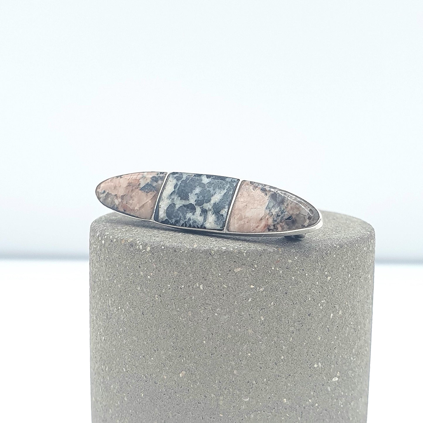 Antique Victorian Sterling Silver Aberdeenshire Granite Brooch Scottish Pink & Grey Vintage Scotland Womens Jewelry Jewellery