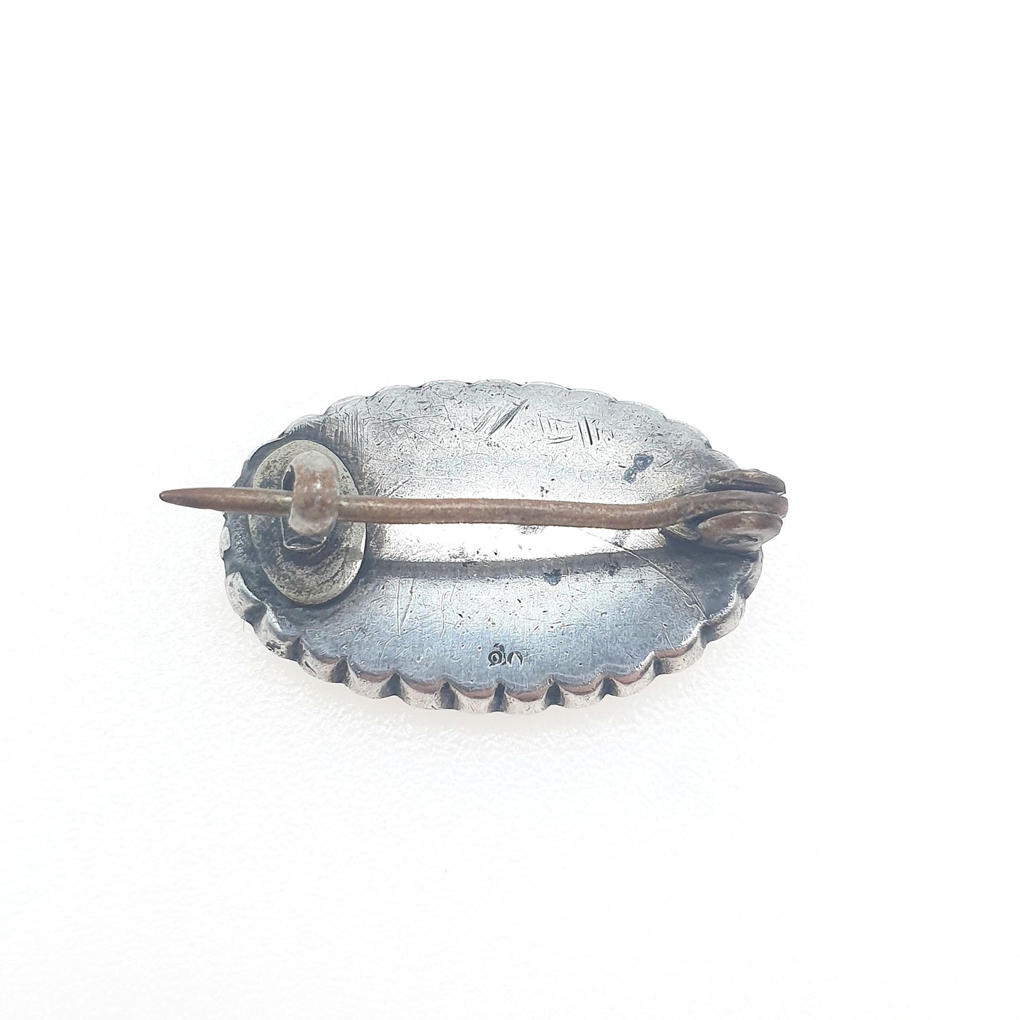 Antique Victorian Solid Silver Blue Enamel Diamond Paste Brooch Champleve Oval Sky Blue Unisex Jewelry Jewellery