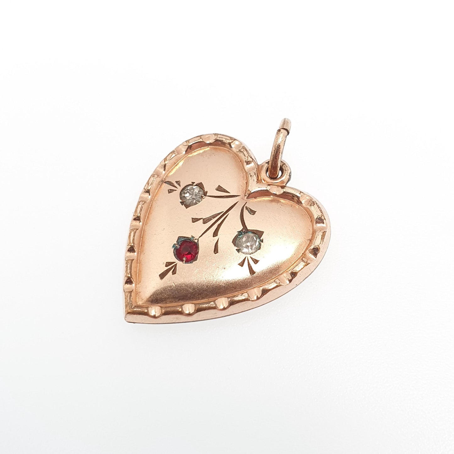 Antique Victorian Rolled Gold Heart Faux Seed Pearl Garnet Paste Necklace Pendant Charm Puffer Gold Filled Womens Jewelry Vintage Jewellery