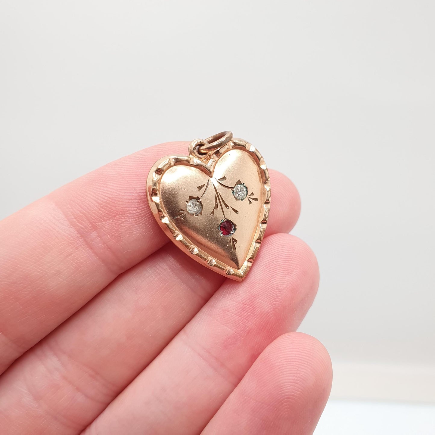 Antique Victorian Rolled Gold Heart Faux Seed Pearl Garnet Paste Necklace Pendant Charm Puffer Gold Filled Womens Jewelry Vintage Jewellery