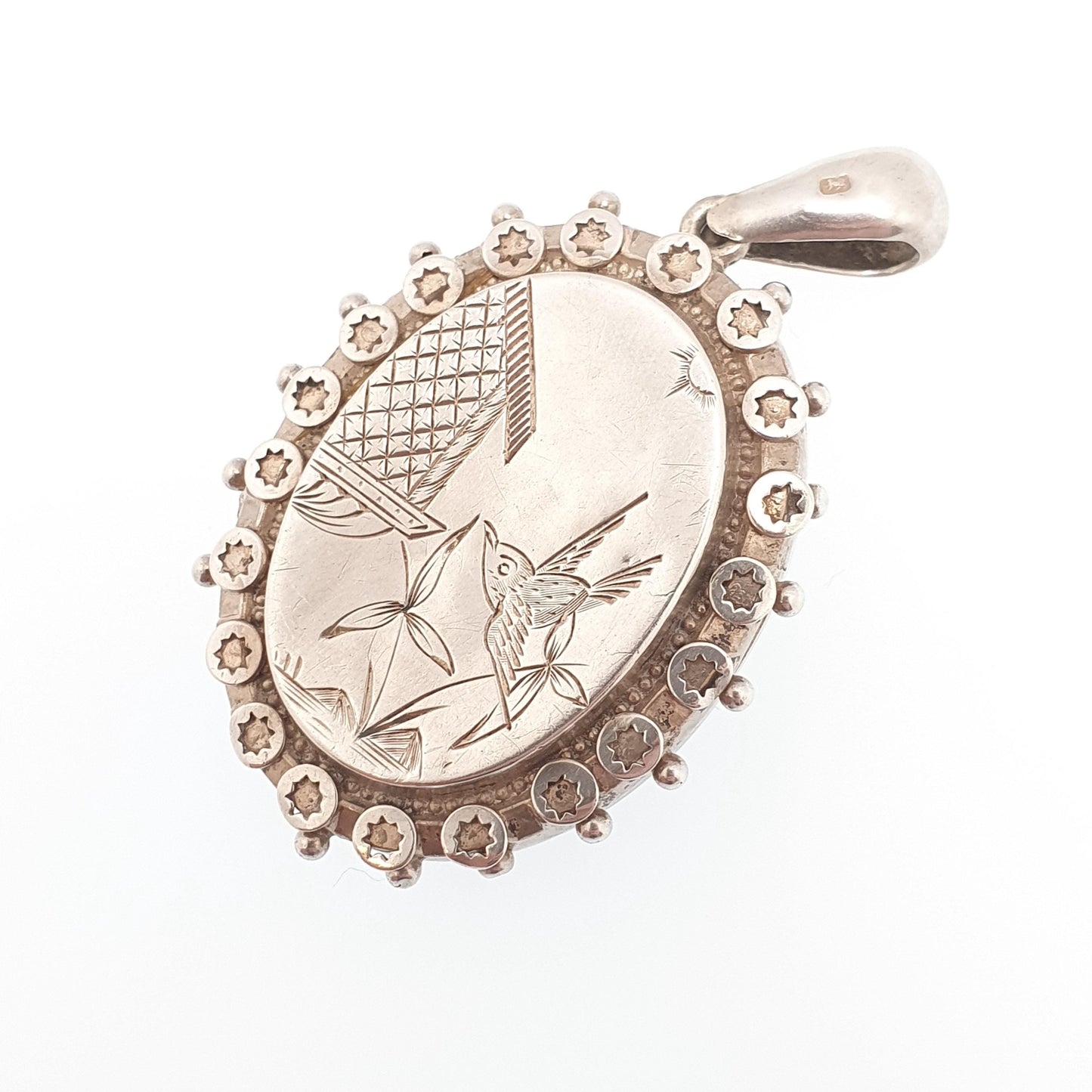 Antique Victorian Sterling Silver Bird Locket Floral Flower Pendant 1880 Hallmark Picture Photo Aesthetic Vintage Jewelry Jewellery