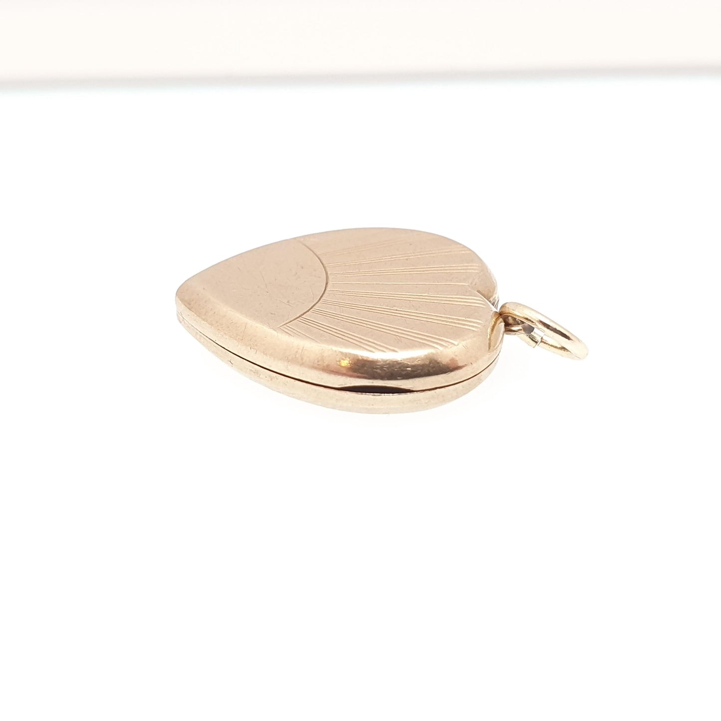 Antique 9ct 9k Gold Heart Locket Sunburst Art Deco Solid Yellow Gold Back & Front Engraved 1920s Necklace Photo Pendant Jewelry Jewellery