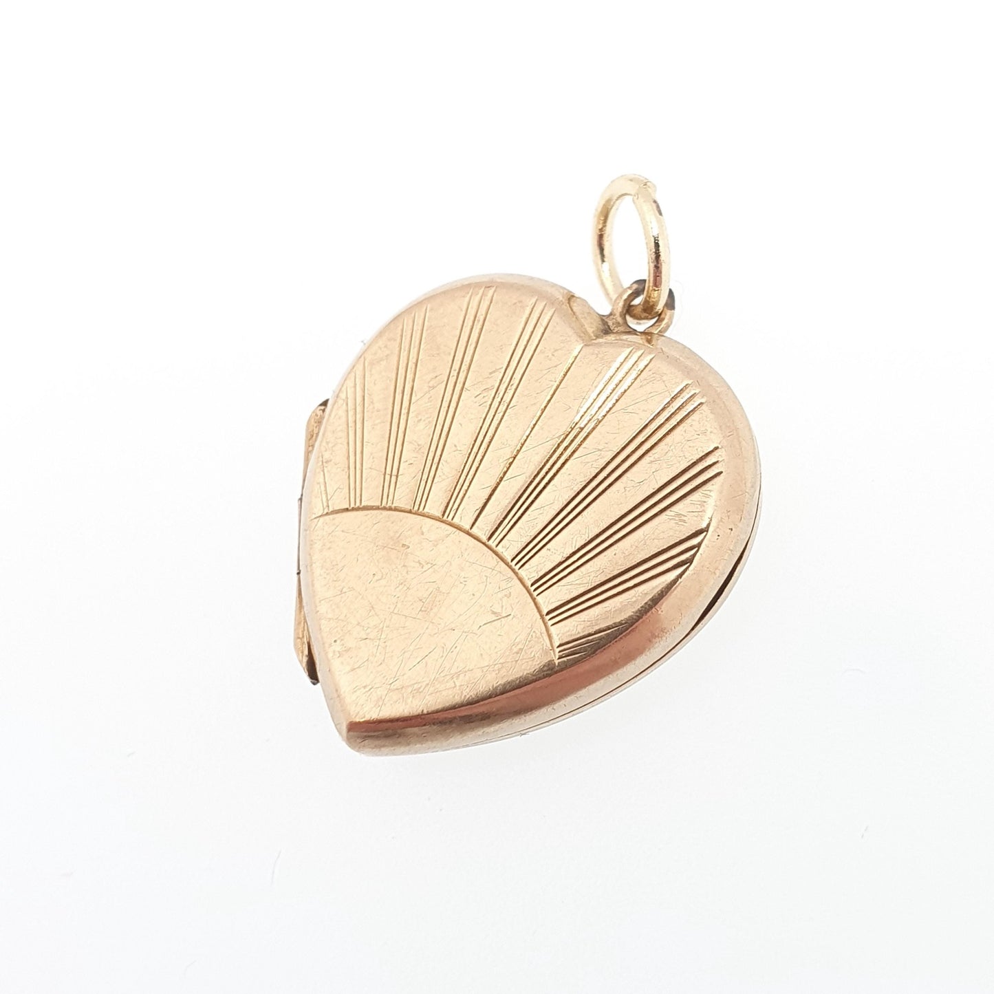 Antique 9ct 9k Gold Heart Locket Sunburst Art Deco Solid Yellow Gold Back & Front Engraved 1920s Necklace Photo Pendant Jewelry Jewellery