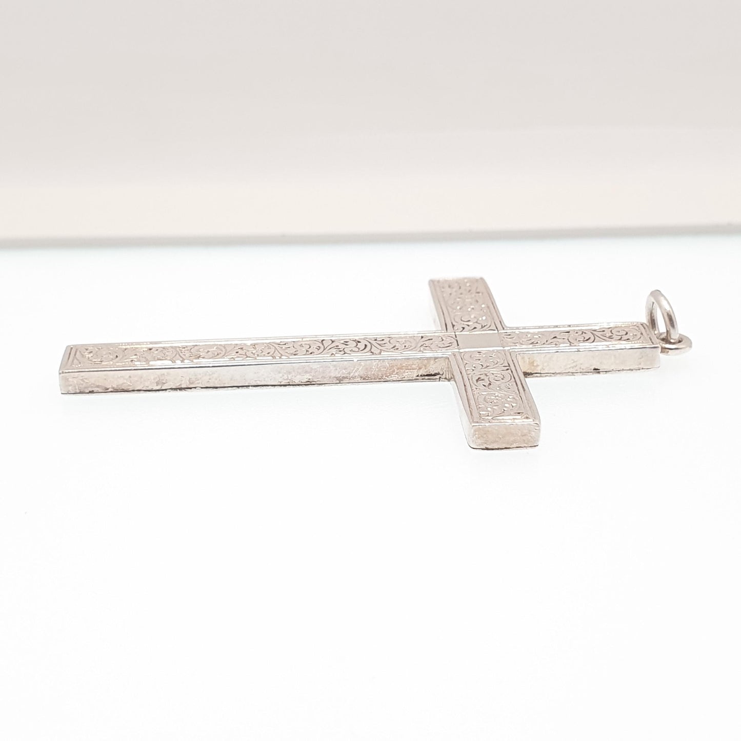 Antique Victorian Solid Silver Crucifix Necklace Pendant Hand Engraved Large Big Catholic Christian Jewelry Vintage Womens