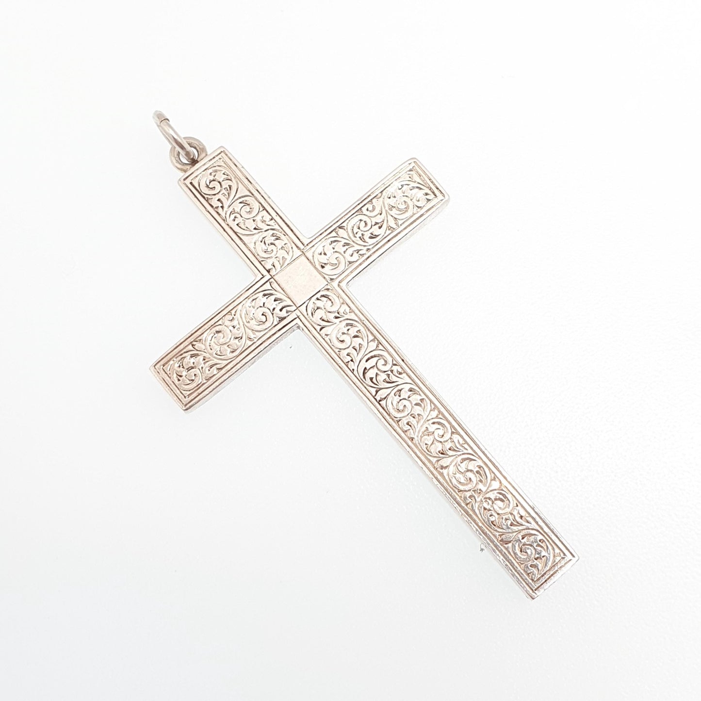 Antique Victorian Solid Silver Crucifix Necklace Pendant Hand Engraved Large Big Catholic Christian Jewelry Vintage Womens