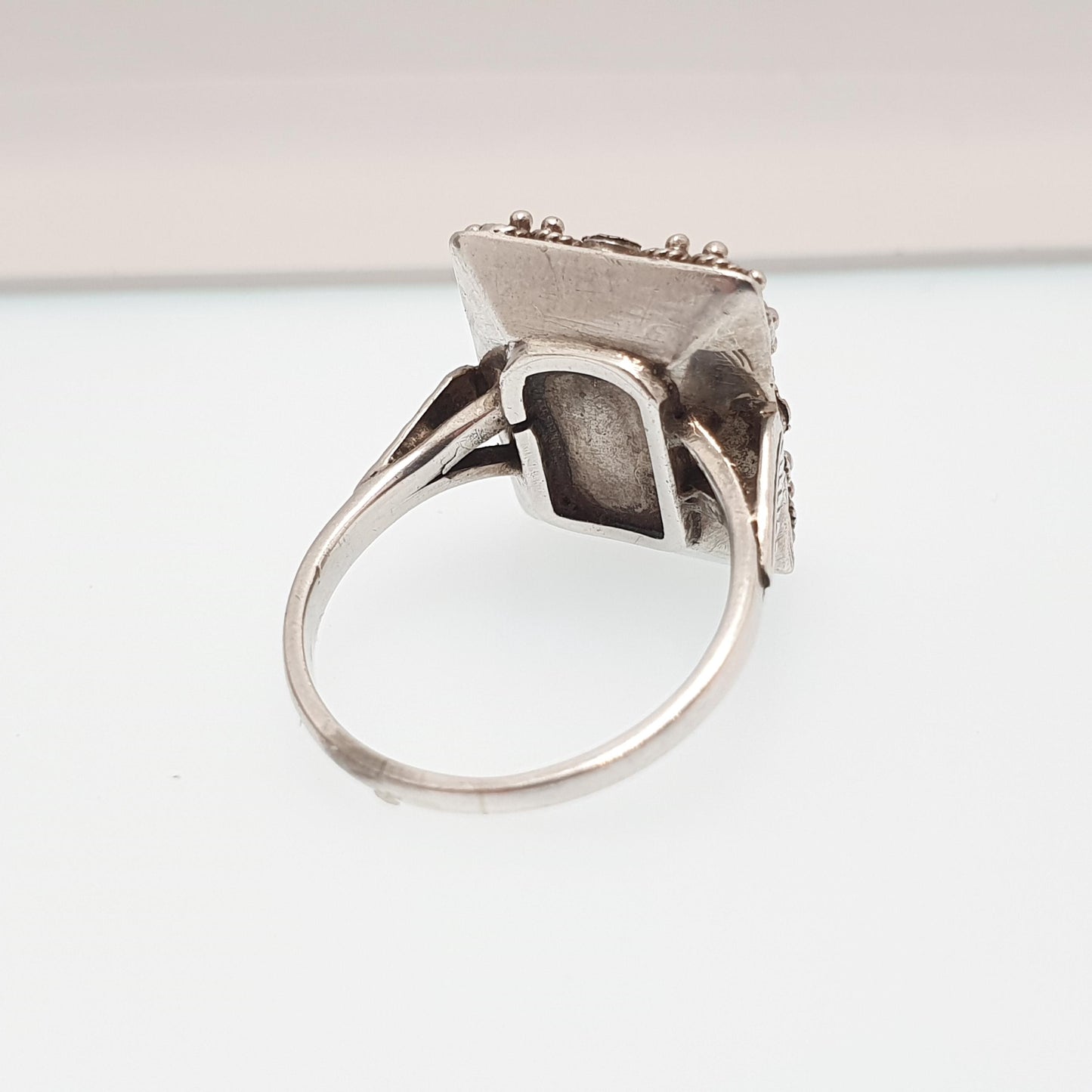 Antique Victorian Solid Silver Deer Signet Ring Rose Gold Highlight Animal Rectangular Vintage Statement Womens Jewelry