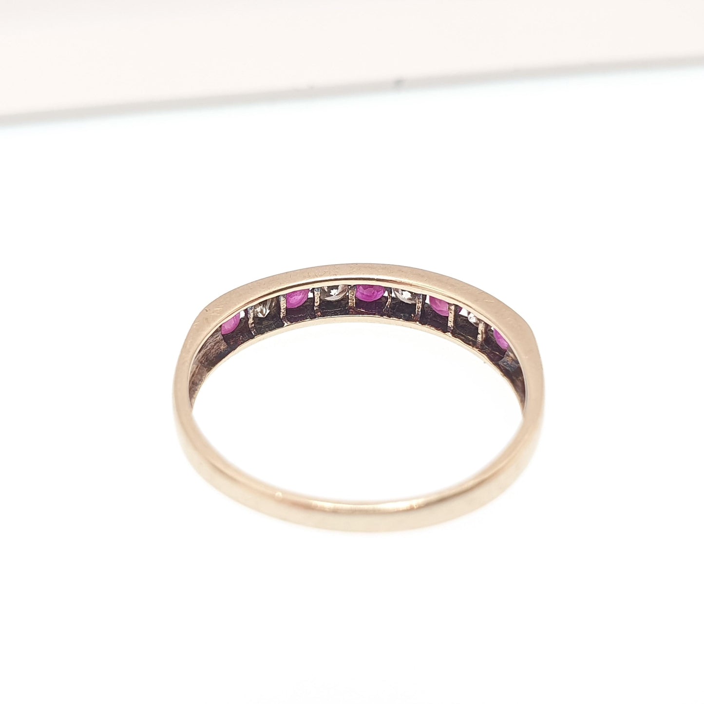 Vintage 9k 9ct Gold Ruby & Diamond Ring Hallmarked Solid 375 9kt Natural Diamonds Half Eternity Womens Jewelry Jewellery