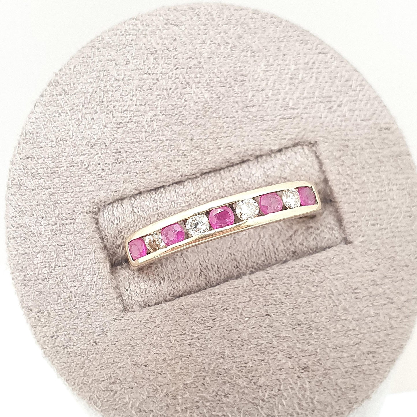 Vintage 9k 9ct Gold Ruby & Diamond Ring Hallmarked Solid 375 9kt Natural Diamonds Half Eternity Womens Jewelry Jewellery