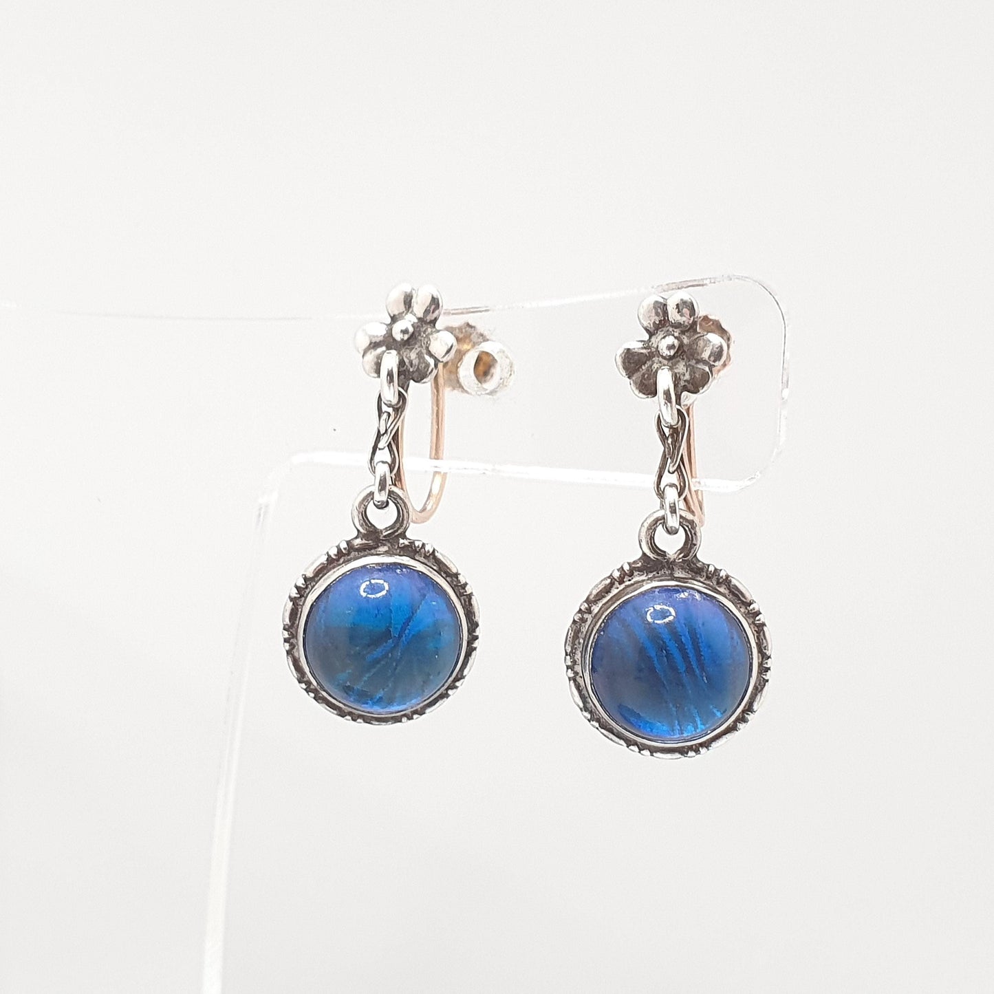 Antique 9ct Gold Butterfly Wing Earrings Sterling Silver Art Deco Genuine Insect Blue Rare Vintage Jewelry 1920s Jewellery