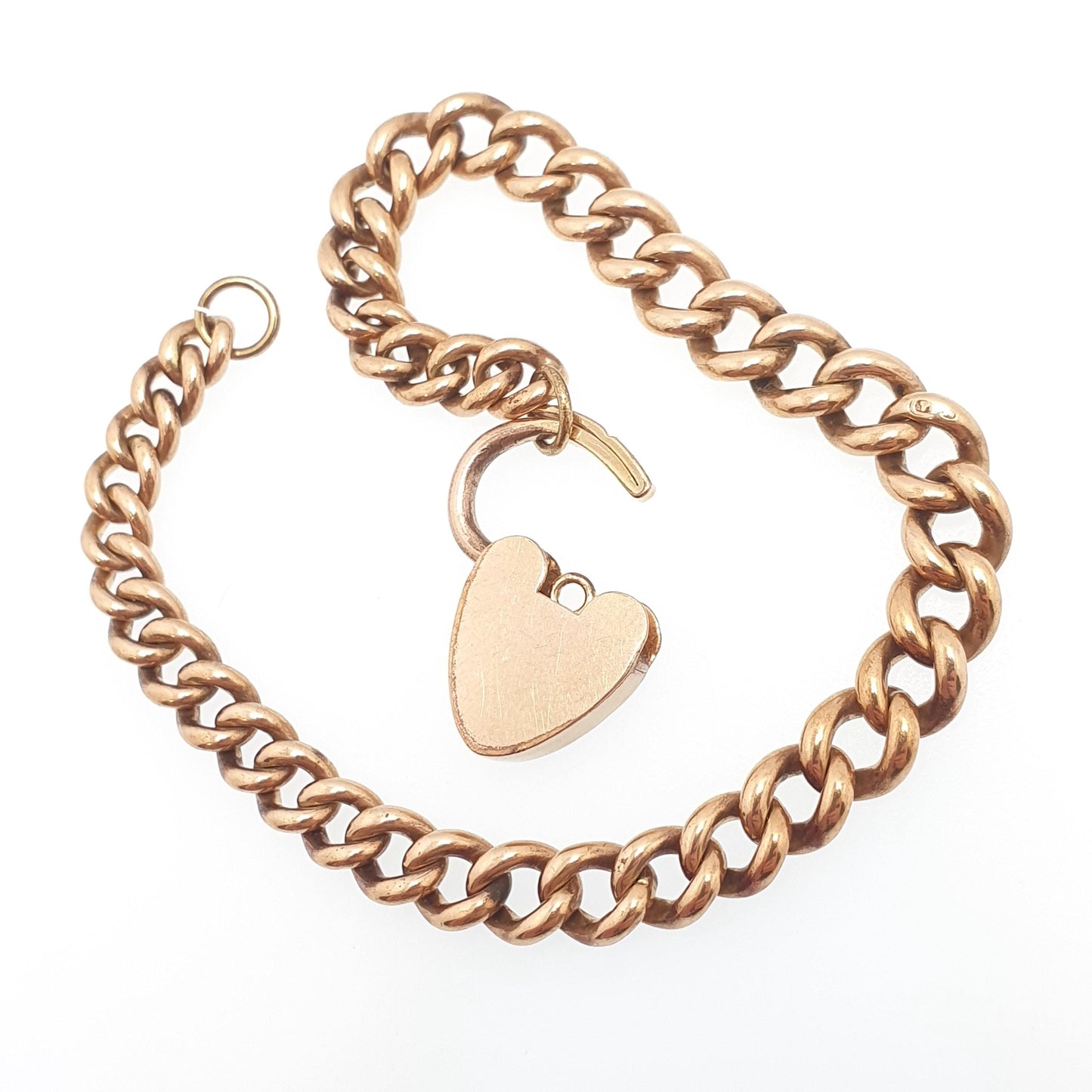 Antique Rolled Gold Filled Bracelet Padlock Lock Charm Victorian Albert Chain Curb Link 19cm 7.5" 17.45g Jewelry Jewellery Womens