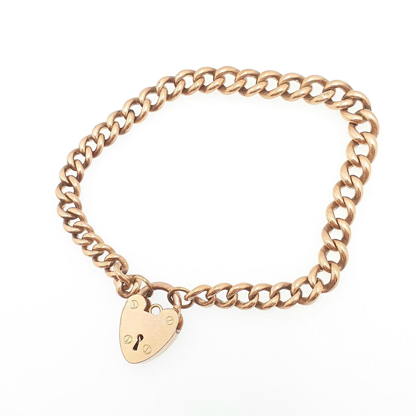 Antique Rolled Gold Filled Bracelet Padlock Lock Charm Victorian Albert Chain Curb Link 19cm 7.5" 17.45g Jewelry Jewellery Womens