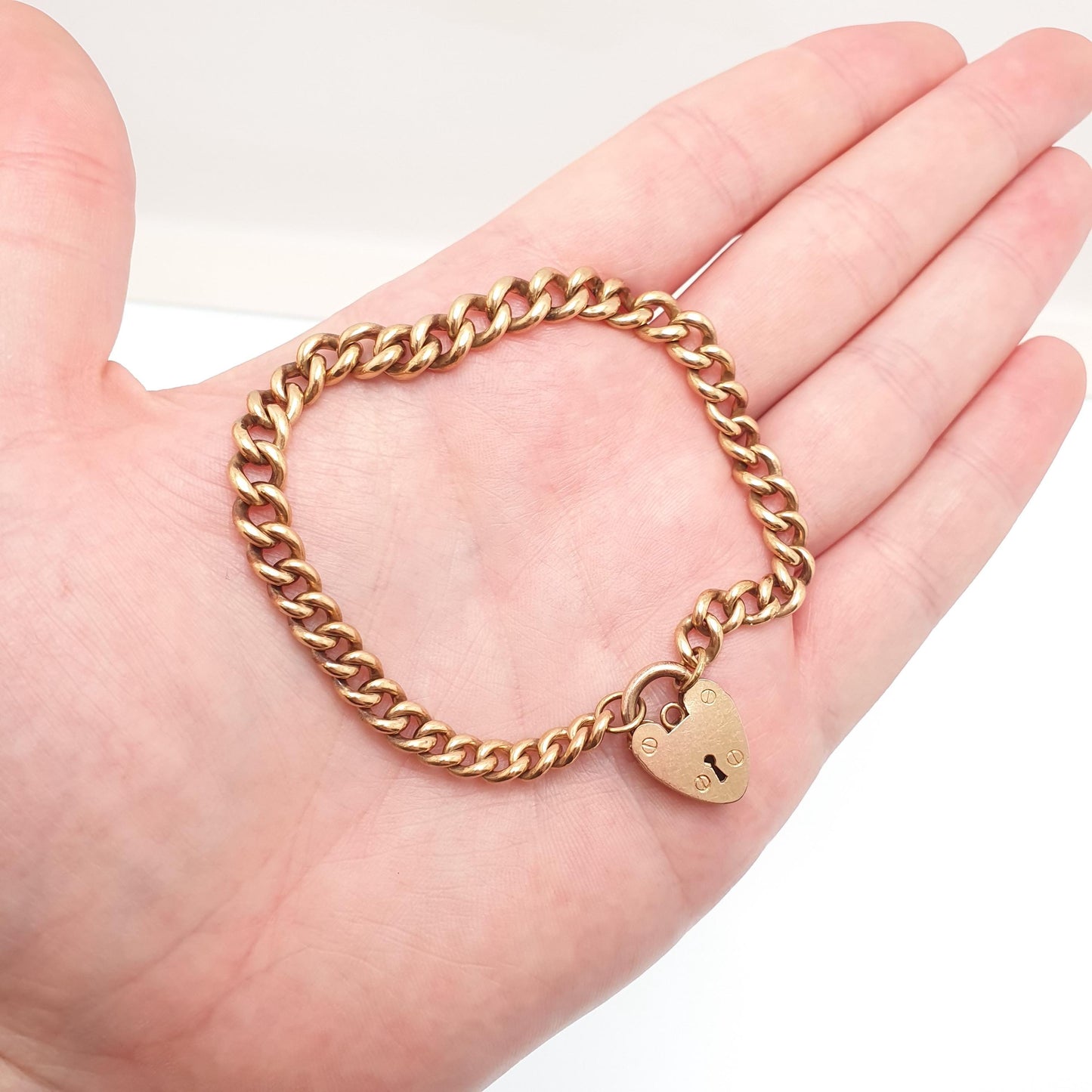 Antique Rolled Gold Filled Bracelet Padlock Lock Charm Victorian Albert Chain Curb Link 19cm 7.5" 17.45g Jewelry Jewellery Womens