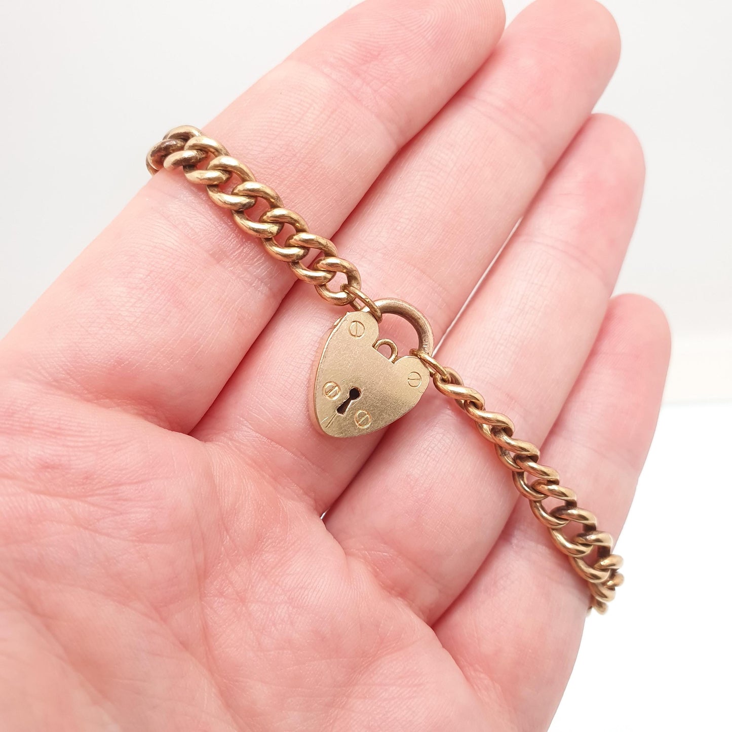 Antique Rolled Gold Filled Bracelet Padlock Lock Charm Victorian Albert Chain Curb Link 19cm 7.5" 17.45g Jewelry Jewellery Womens