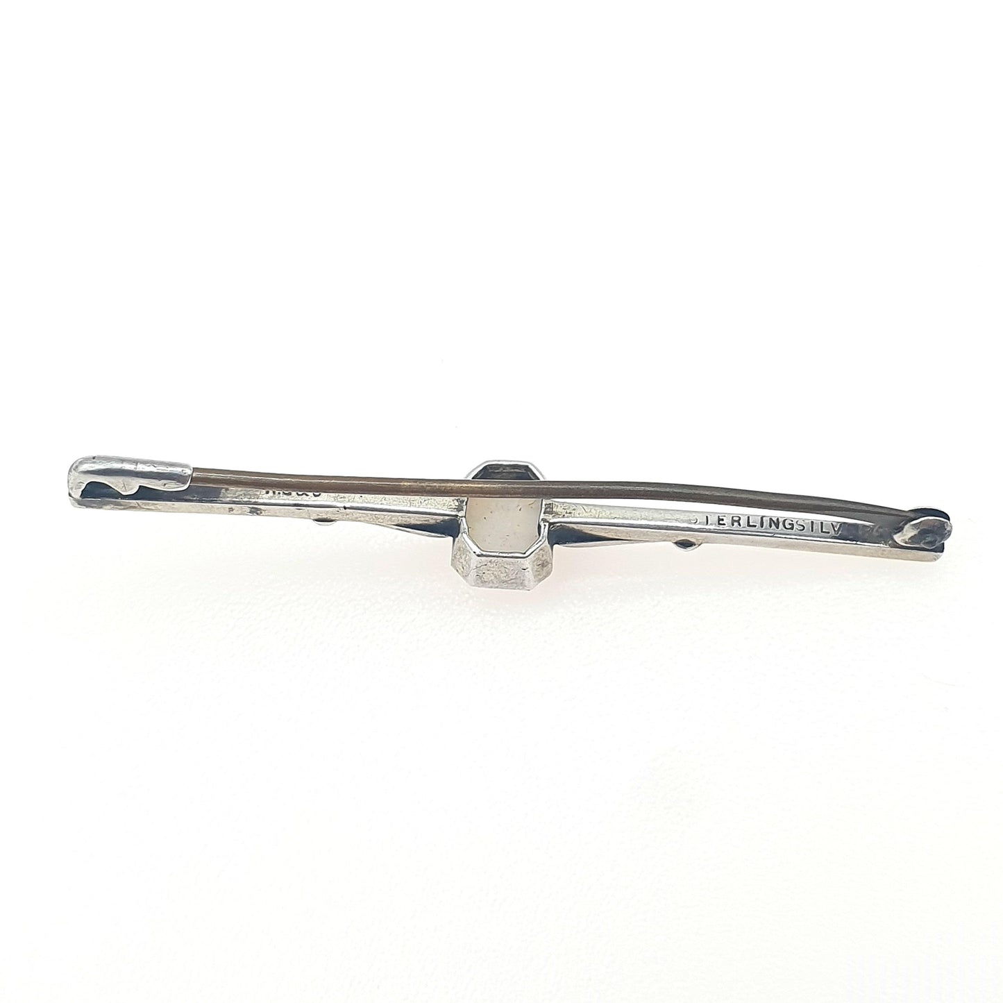 Antique Sterling Silver White Opal Brooch Art Deco Bar Pin Rectangular Cut Gift Womens Unisex Jewelry Jewellery