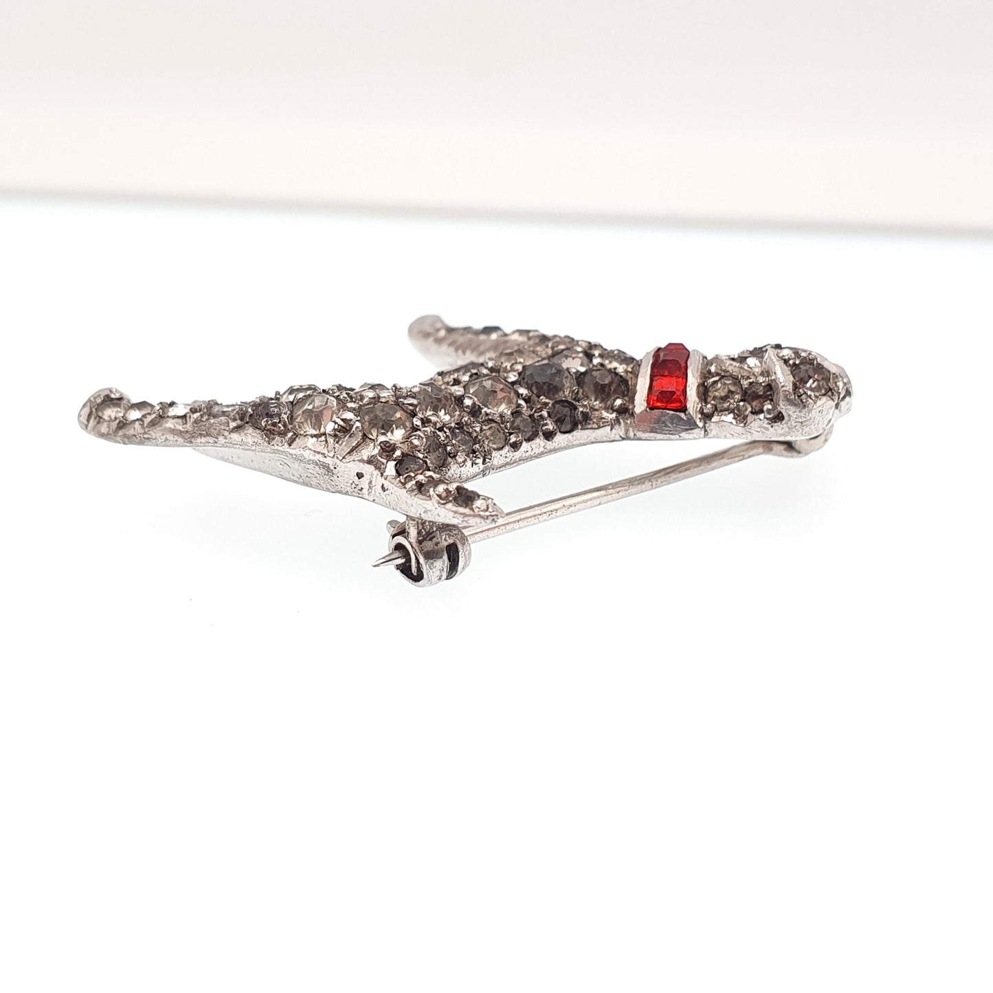 Antique Sterling Silver Scottish Terrier Dog Brooch Pin Diamond Paste & Ruby Pastes Scottie Dog Art Deco Vintage Jewellery Jewelry