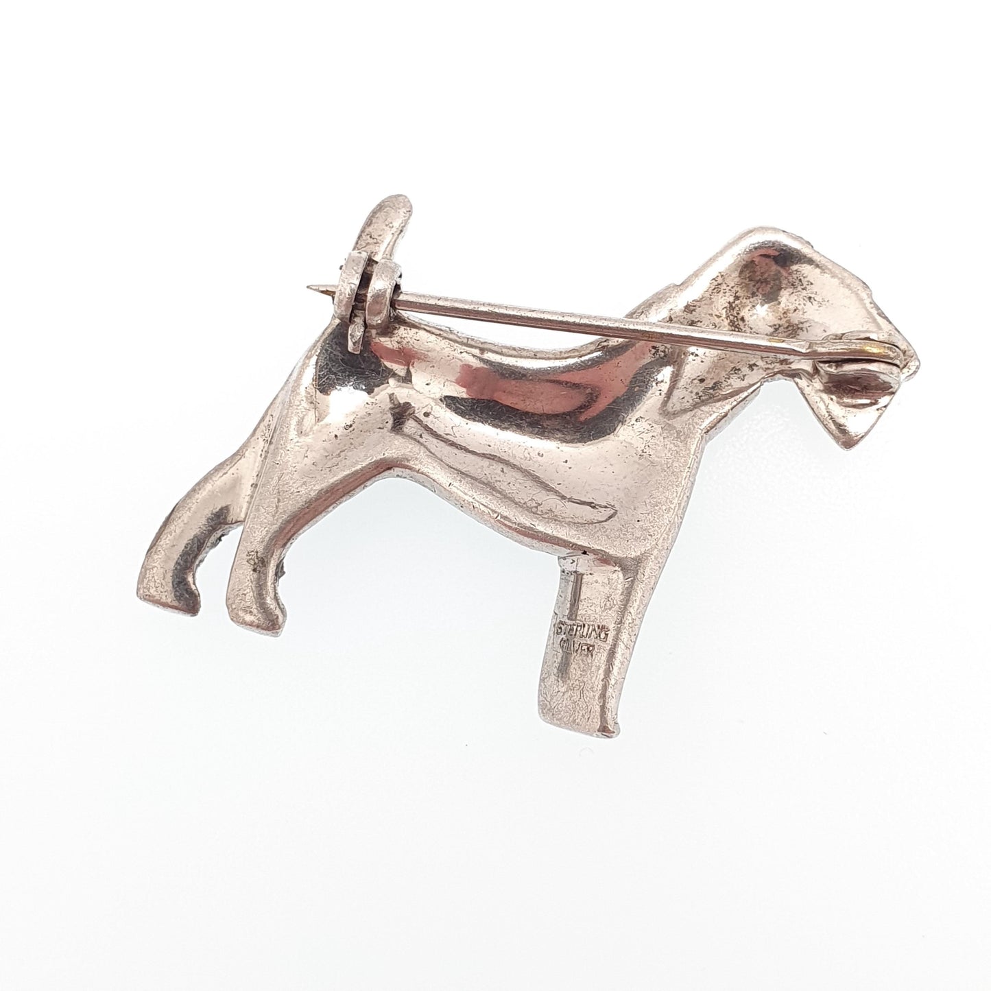 Antique Sterling Silver Scottish Terrier Dog Brooch Pin Diamond Paste & Ruby Pastes Scottie Dog Art Deco Vintage Jewellery Jewelry