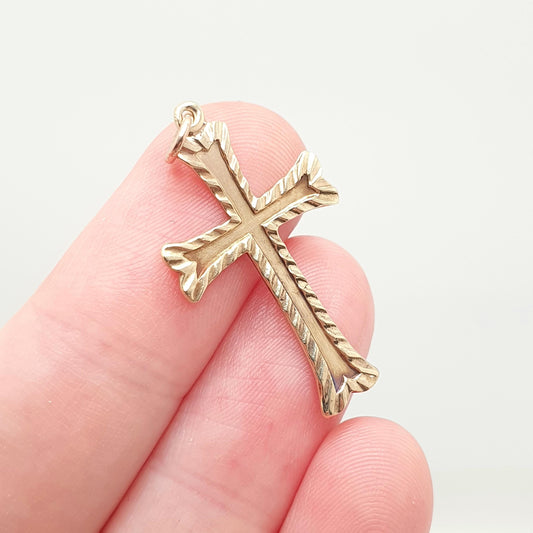 Vintage 9k 9ct Gold Cross Crucifix Necklace Pendant Solid 375 Yellow Catholic Christian Religious Mens Womens Jewelry Jewellery