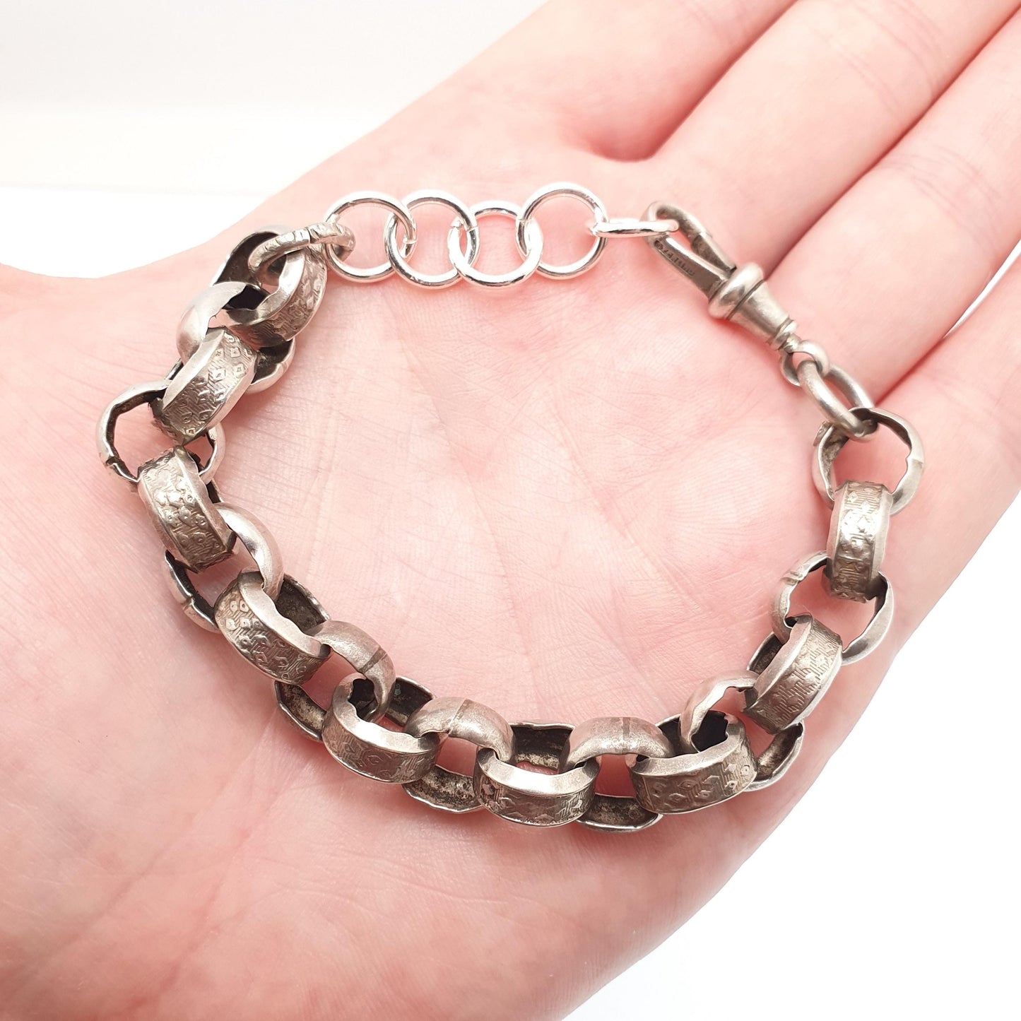 Antique Victorian Sterling Silver Belcher Link Bracelet Dog Clip Large Rolo 21.27g 21cm Round Albert Chain Vintage Jewelry Jewellery