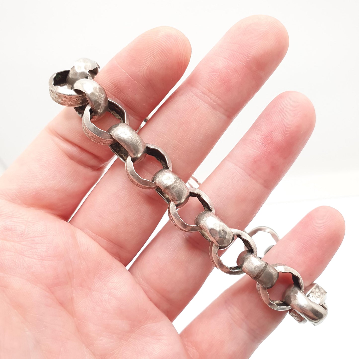 Antique Victorian Sterling Silver Belcher Link Bracelet Dog Clip Large Rolo 21.27g 21cm Round Albert Chain Vintage Jewelry Jewellery
