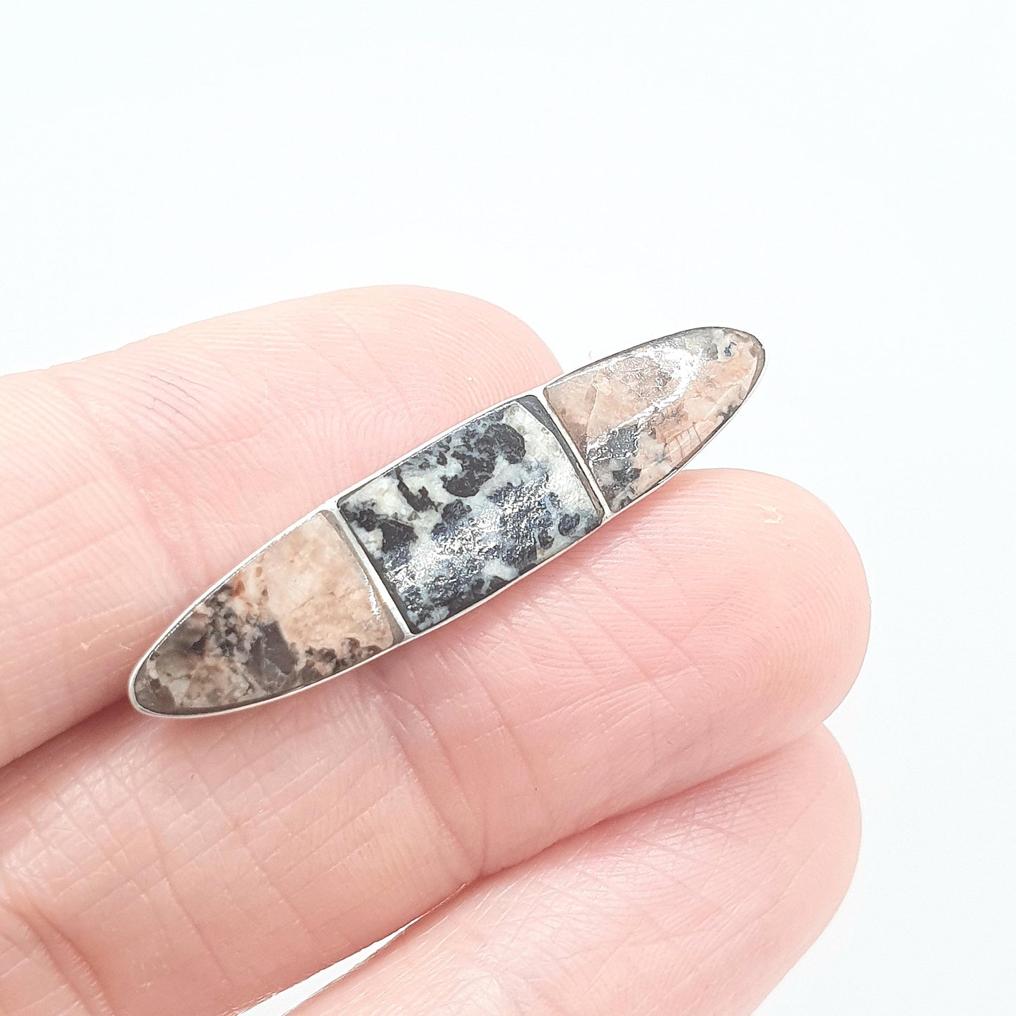 Antique Victorian Sterling Silver Aberdeenshire Granite Brooch Scottish Pink & Grey Vintage Scotland Womens Jewelry Jewellery