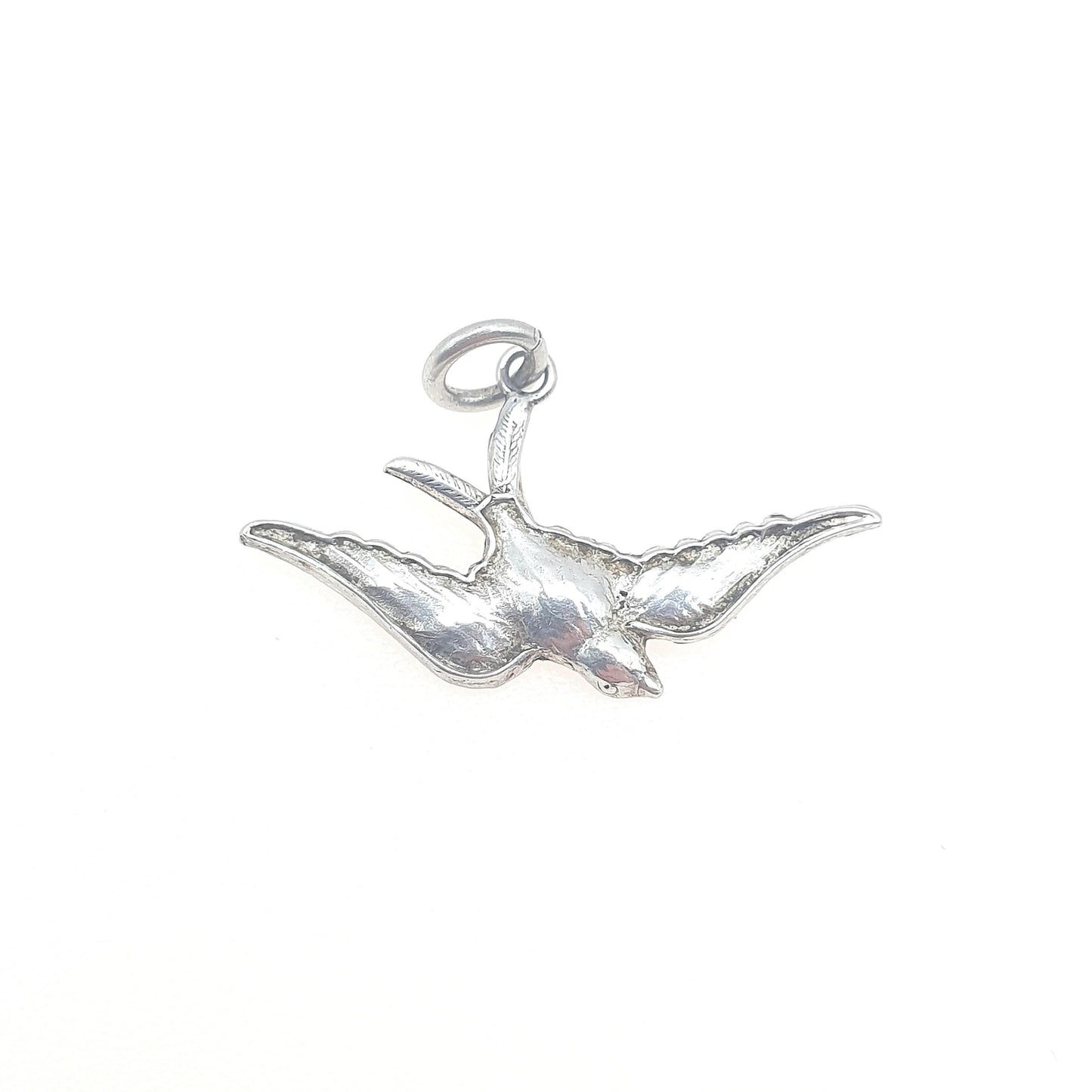 Antique Victorian Solid Silver Bird Charm Pendant Songbird Swallow Small Gift Cute Unisex Vintage Womens Necklace Jewellery Jewelry
