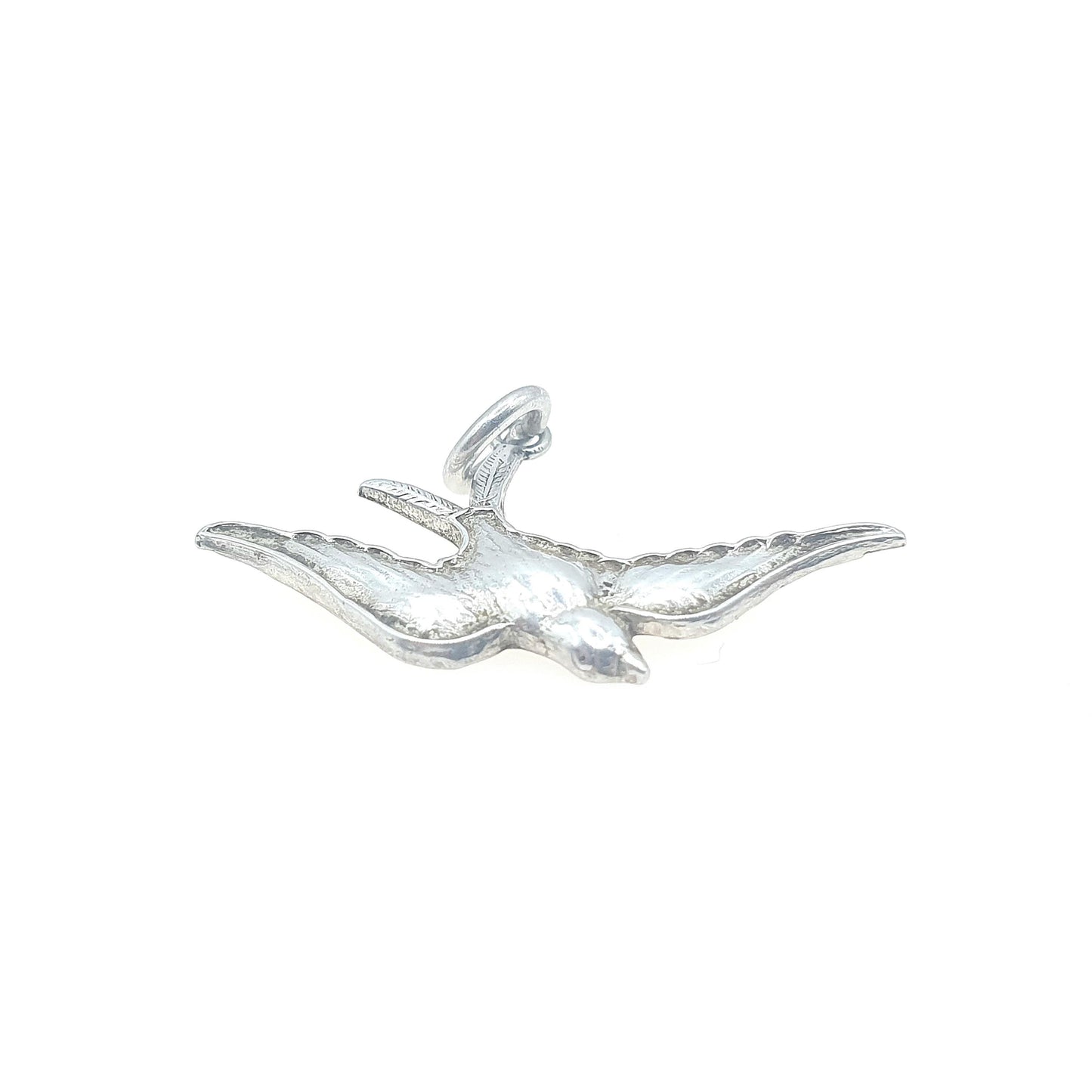Antique Victorian Solid Silver Bird Charm Pendant Songbird Swallow Small Gift Cute Unisex Vintage Womens Necklace Jewellery Jewelry