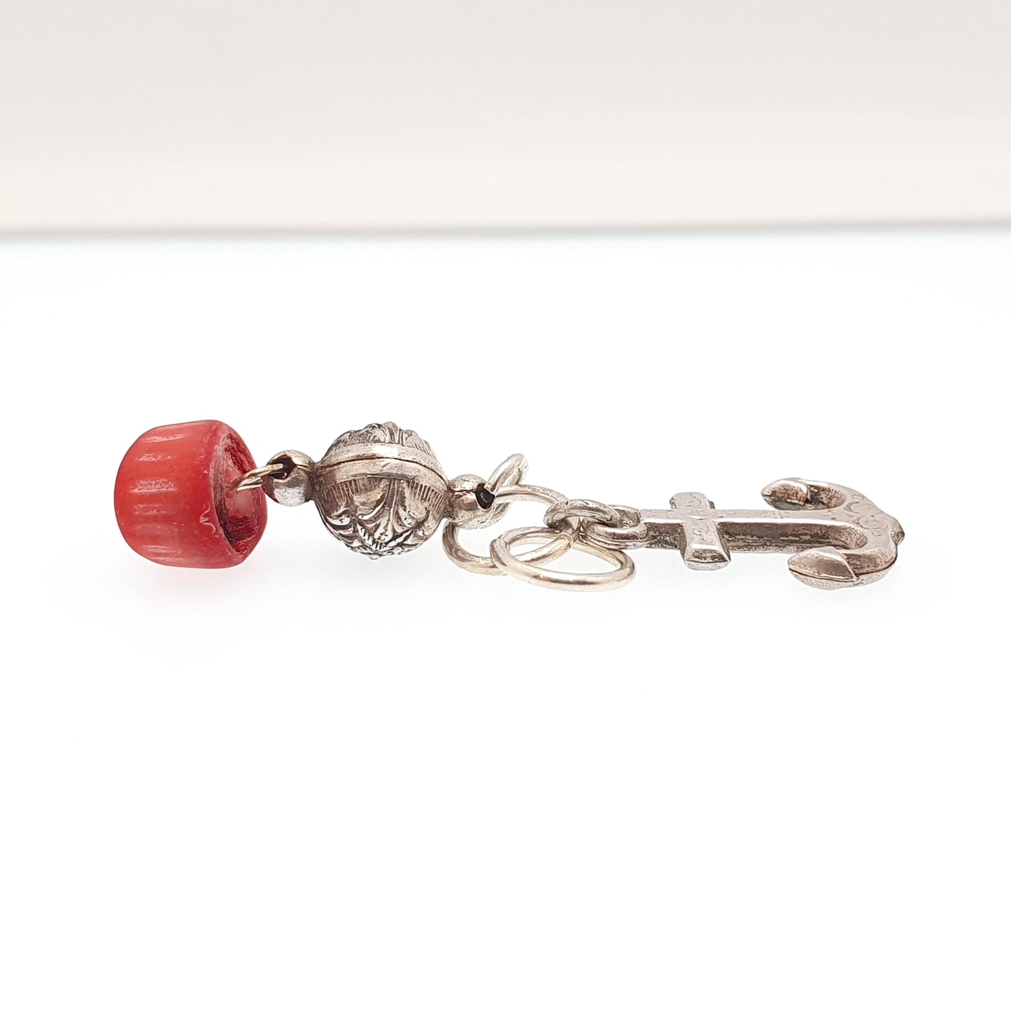 Antique Victorian Solid Silver Anchor Coral Necklace Charm Pendant Bead Ball Hope Sailing Boat Nautical Womens Jewelry Jewellery