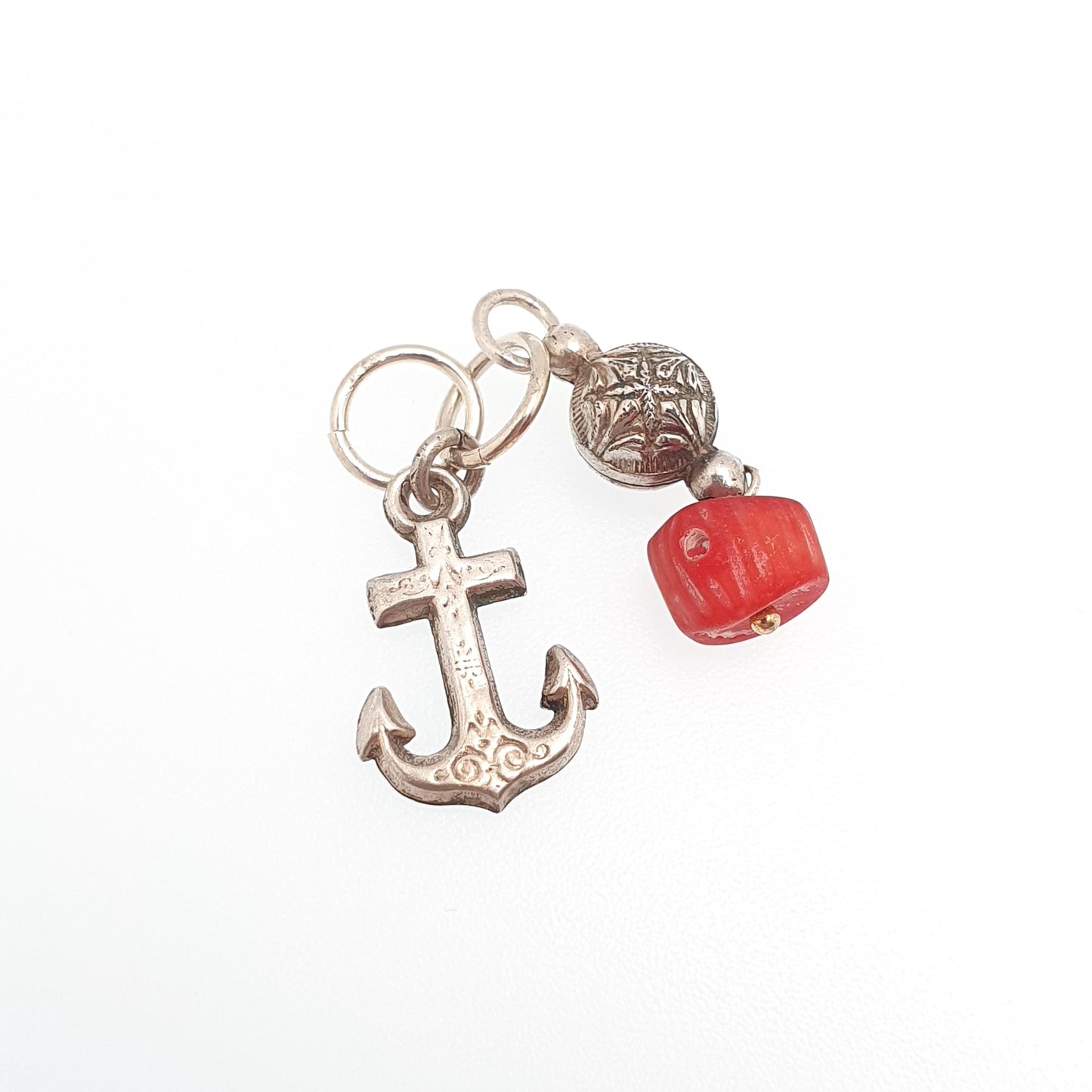 Antique Victorian Solid Silver Anchor Coral Necklace Charm Pendant Bead Ball Hope Sailing Boat Nautical Womens Jewelry Jewellery