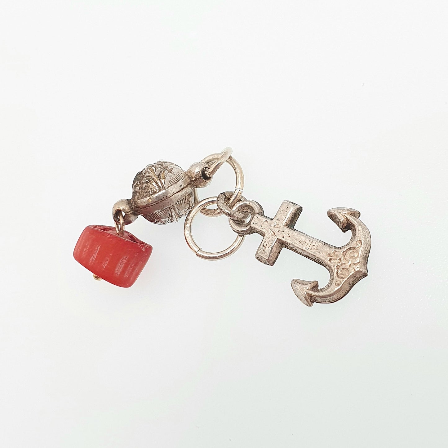 Antique Victorian Solid Silver Anchor Coral Necklace Charm Pendant Bead Ball Hope Sailing Boat Nautical Womens Jewelry Jewellery