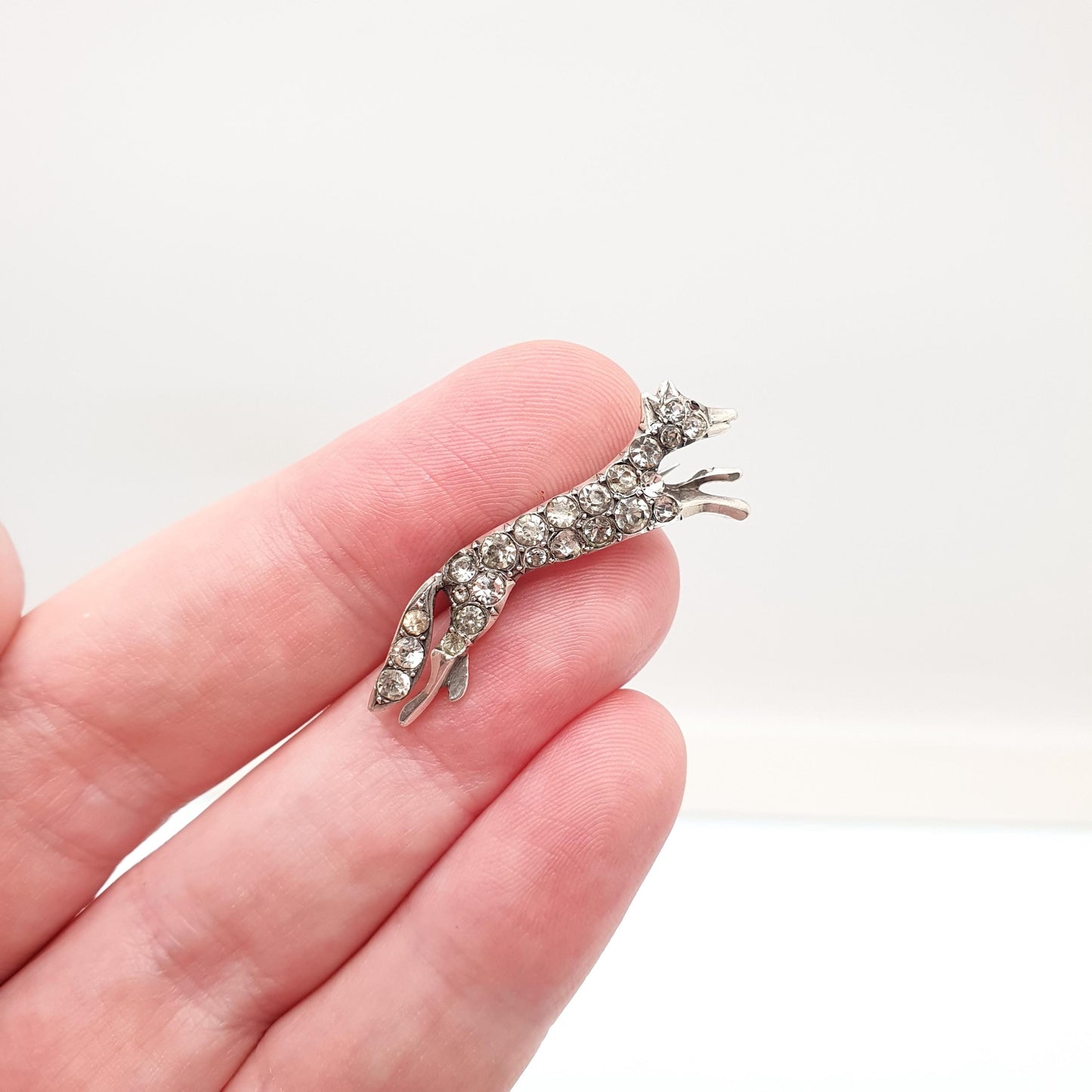 Antique Solid Silver Fox Brooch Diamond Paste Pin Foxes Cunning Good Luck Vintage Animal Jewelry Jewellery