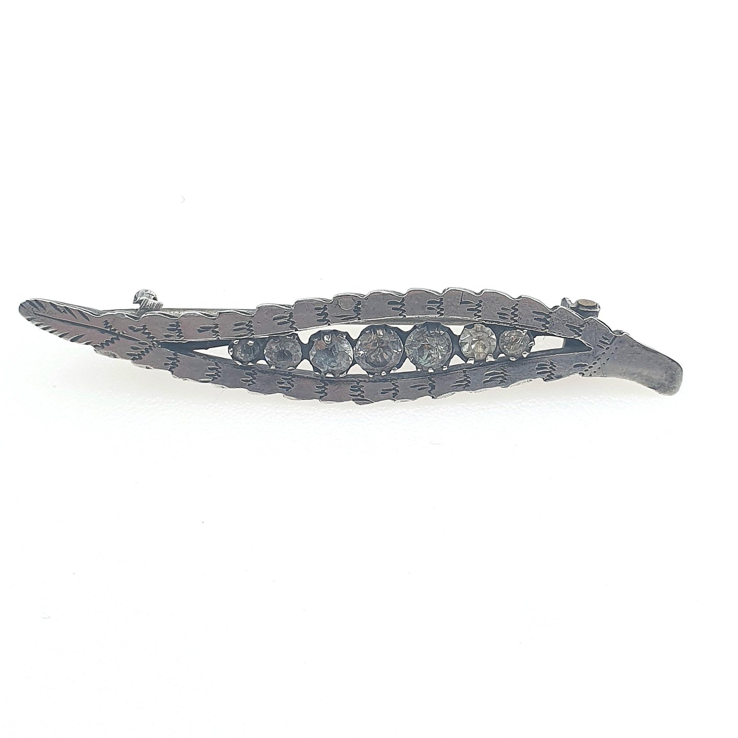 Antique Victorian Solid Silver Fern Leaf Brooch Diamond Paste New Zealand Womens Unisex Jewelry Jewellery