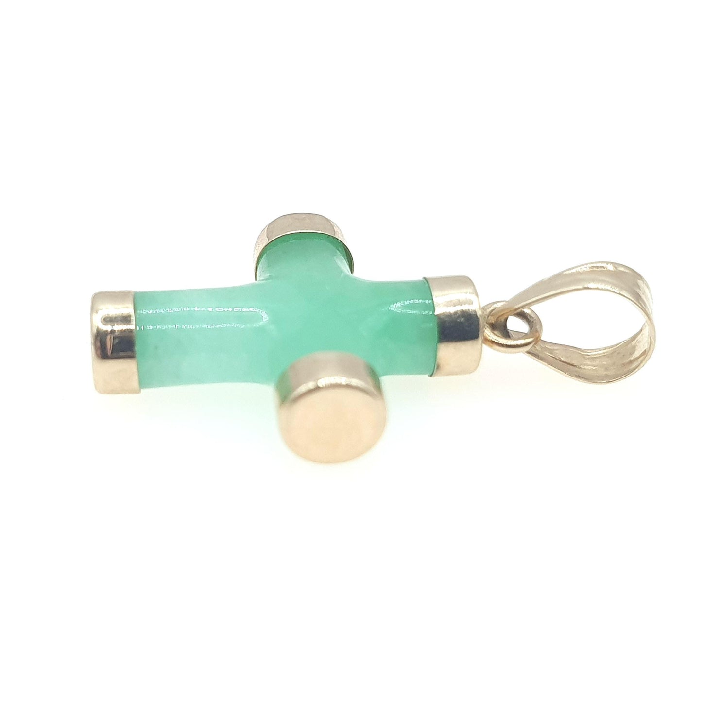 Vintage 9ct Gold Jade Crucifix Pendant Cross Necklace Solid 9k 9kt Small Green Jadeite Charm Women Unisex Jewelry Jewellery