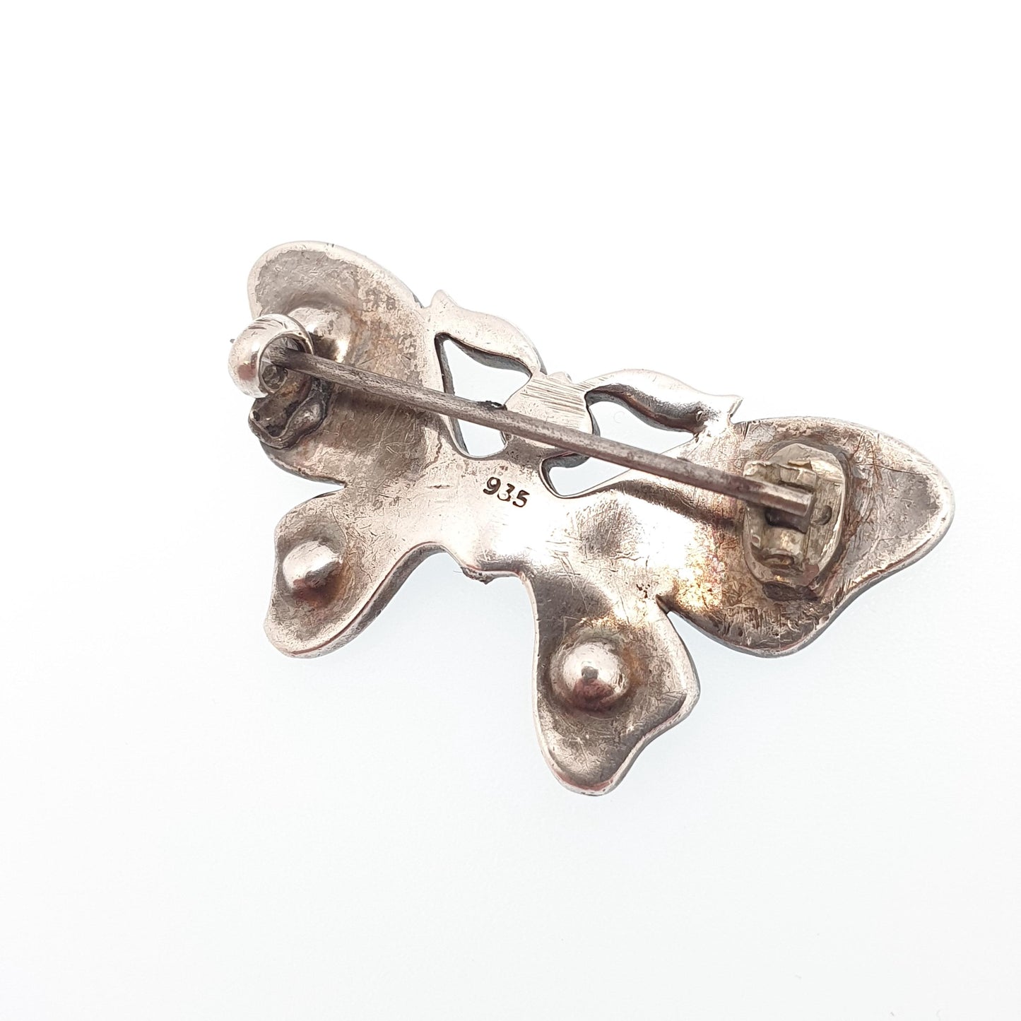 Antique Victorian Solid Silver Butterfly Brooch Diamond Tone & Ruby Tone Paste Eye Insect Bug Handmade 935 Vintage Jewellery Jewelry